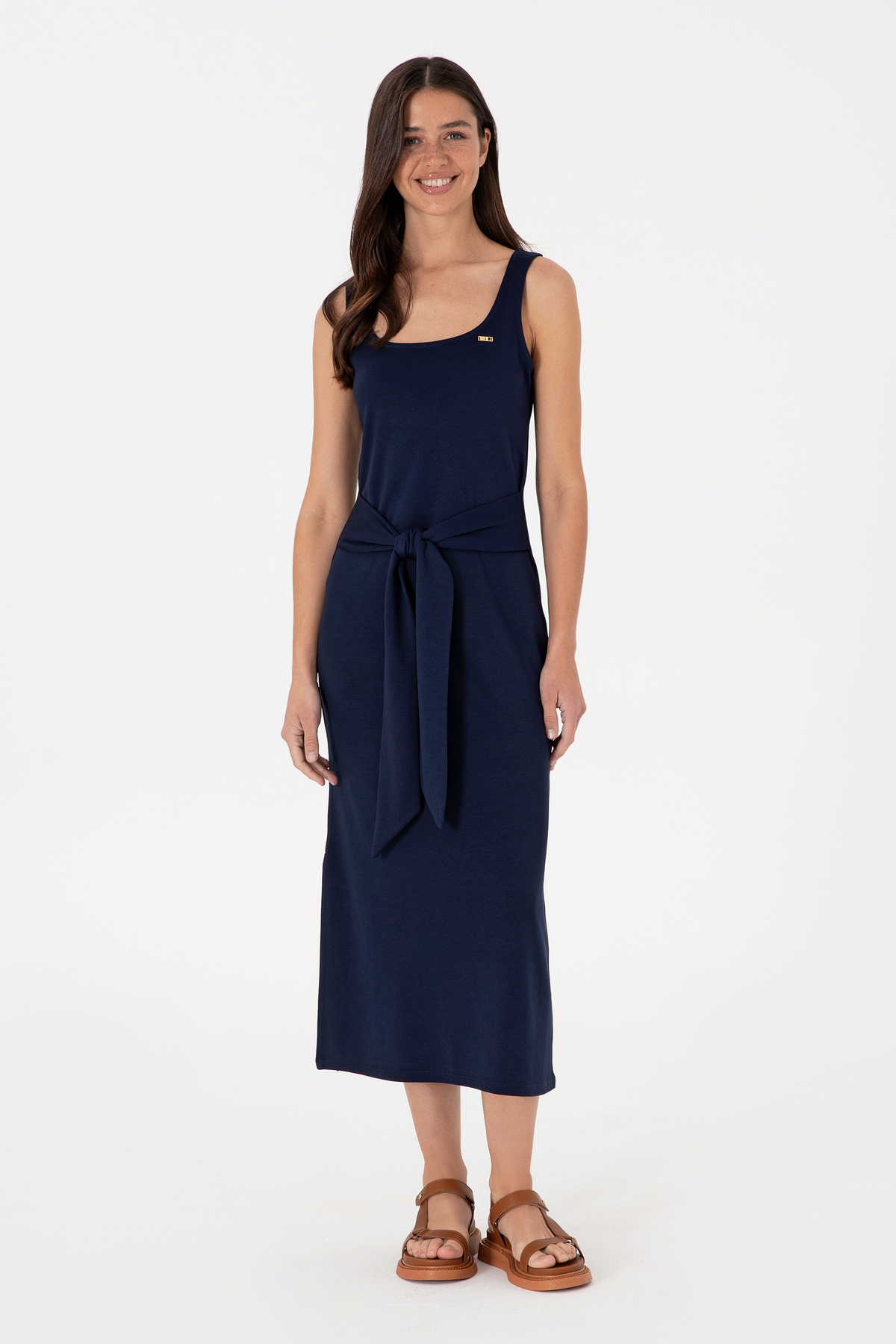 U.S. Polo Assn.  Kadın Lacivert Kolsuz Bisiklet Yaka Midi Boy Örme Elbise 50306676-VR033 - Görsel 3