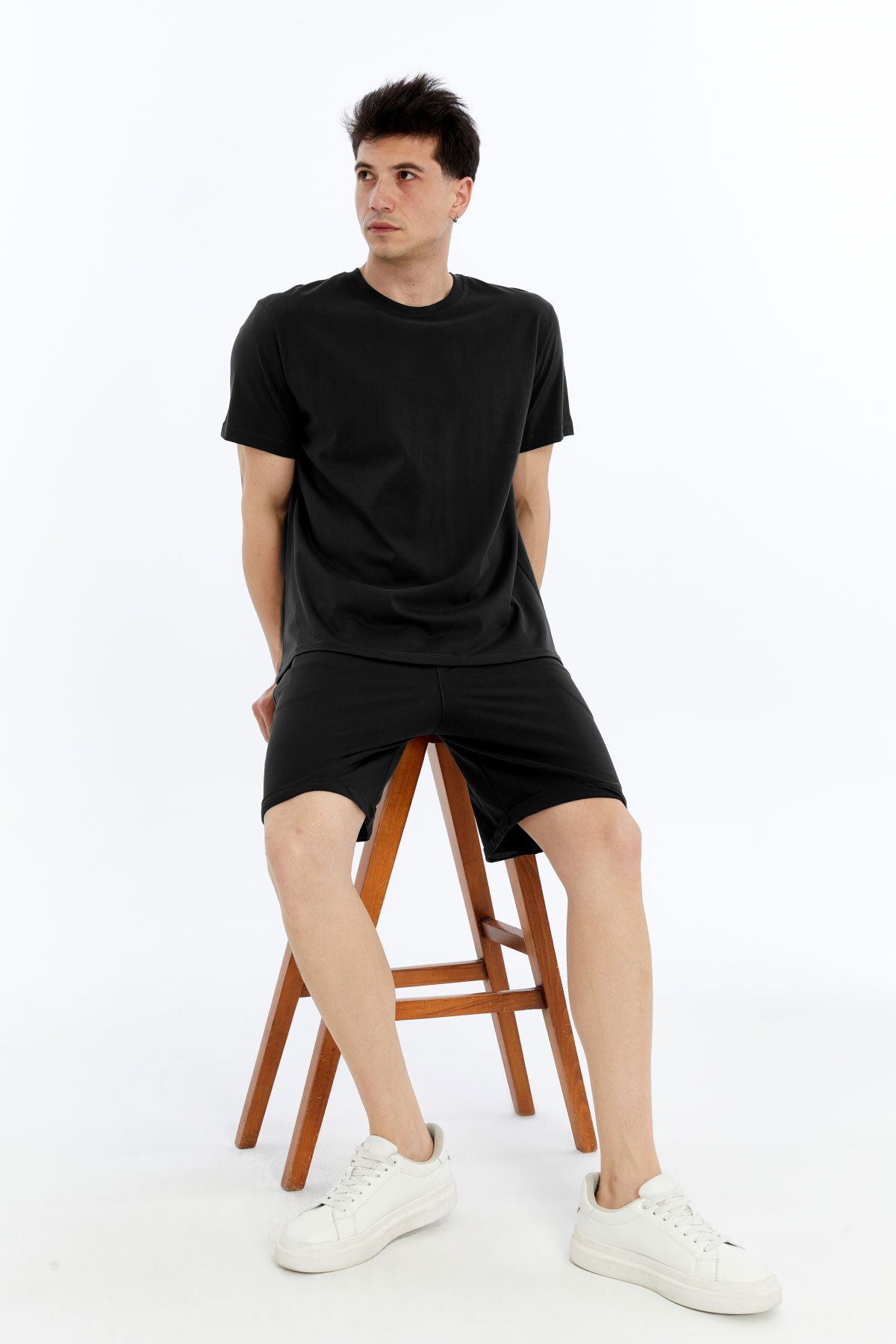 KRAVEN Erkek 2'li T-Shirt & Duble Paça Şort Takım, Penye Pamuklu, Likralı Kumaş Regular Kalıp
