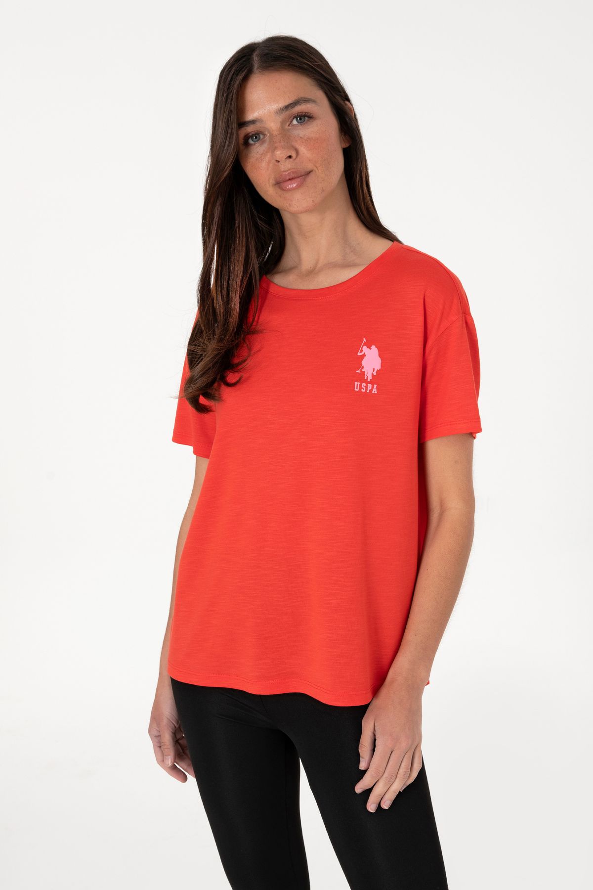U.S. Polo Assn. Kadın Kırmızı Bisiklet Yaka Tişört 50300703-VR213