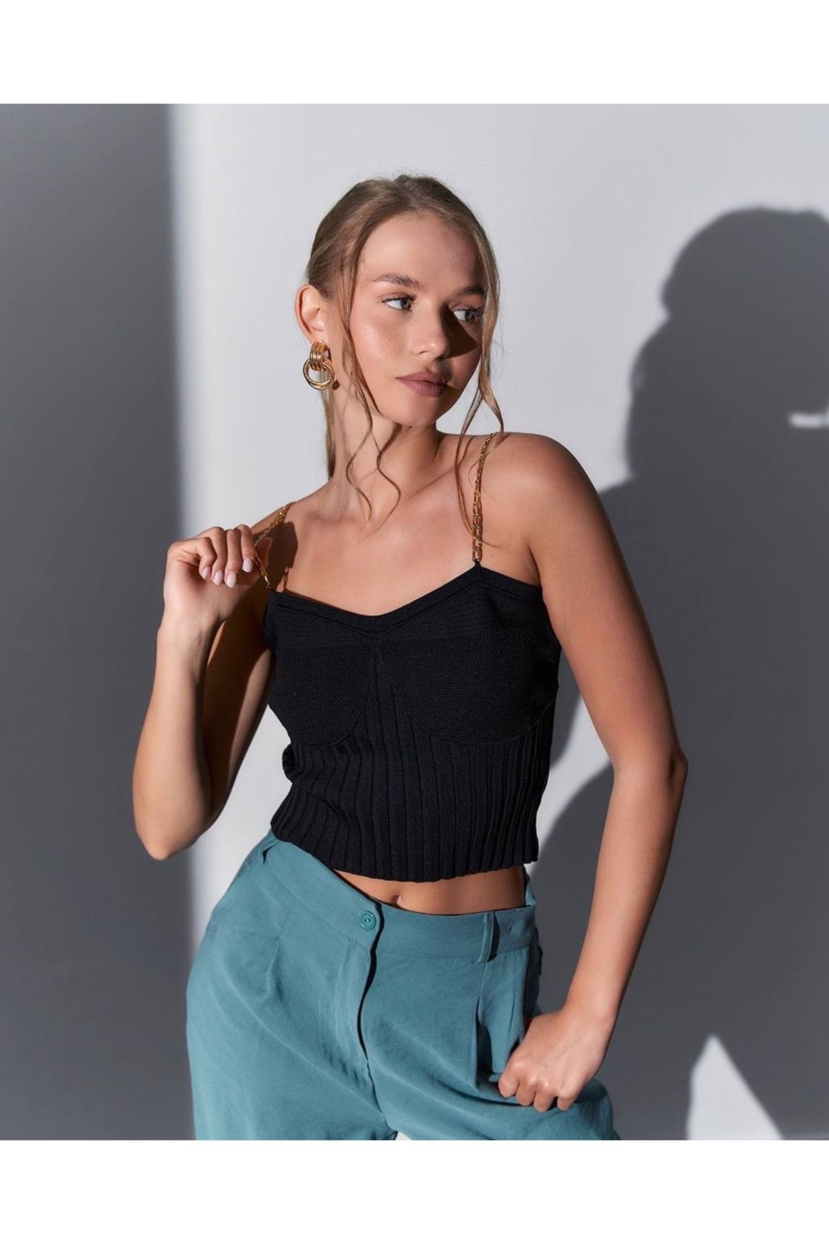 Jorex KADIN ZİNCİR ASKILI TRİKO CROP ÜST