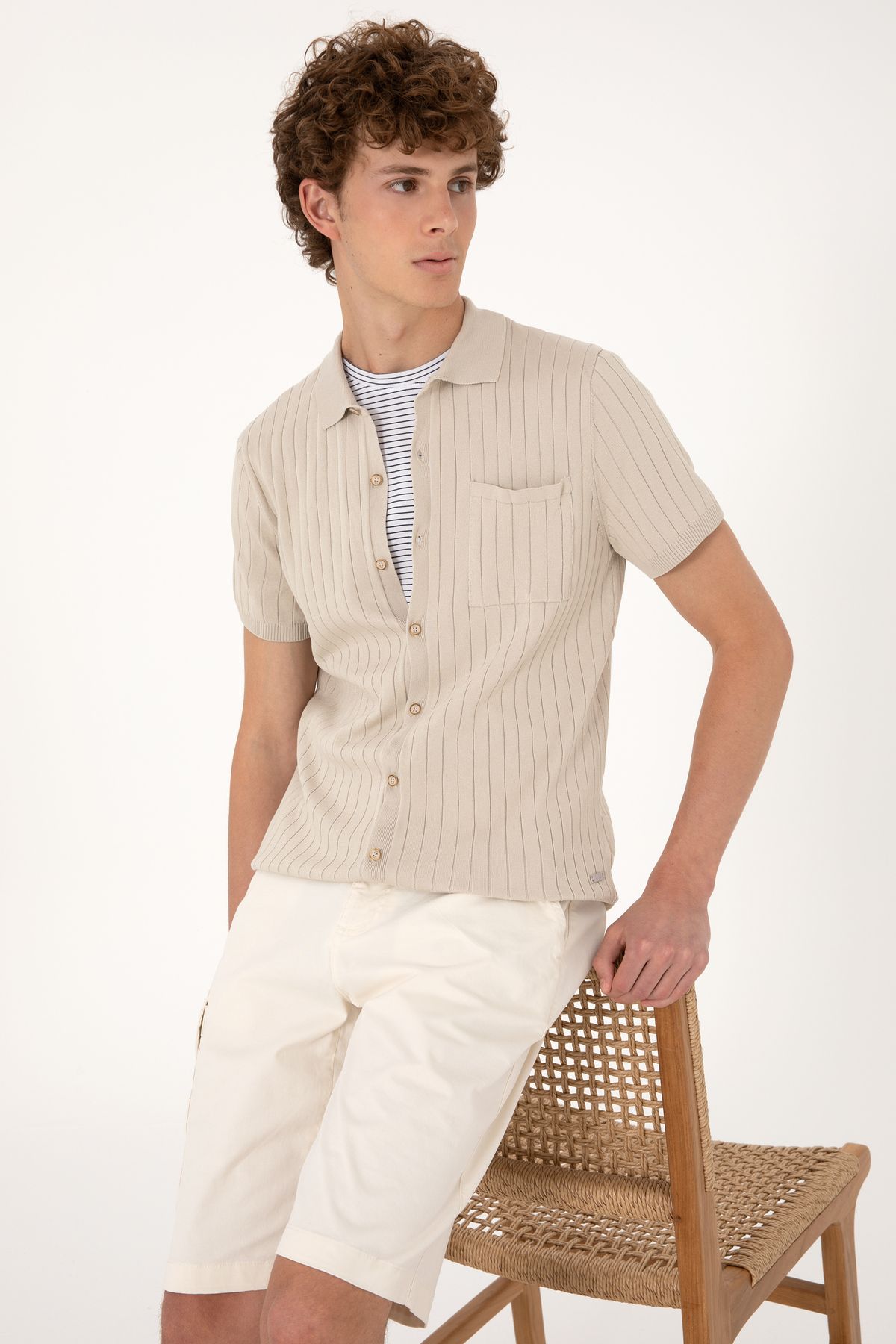 U.S. Polo Assn.-Men's Slim Fit Stone Button Knitwear T-Shirt 50299360-Vr049 3