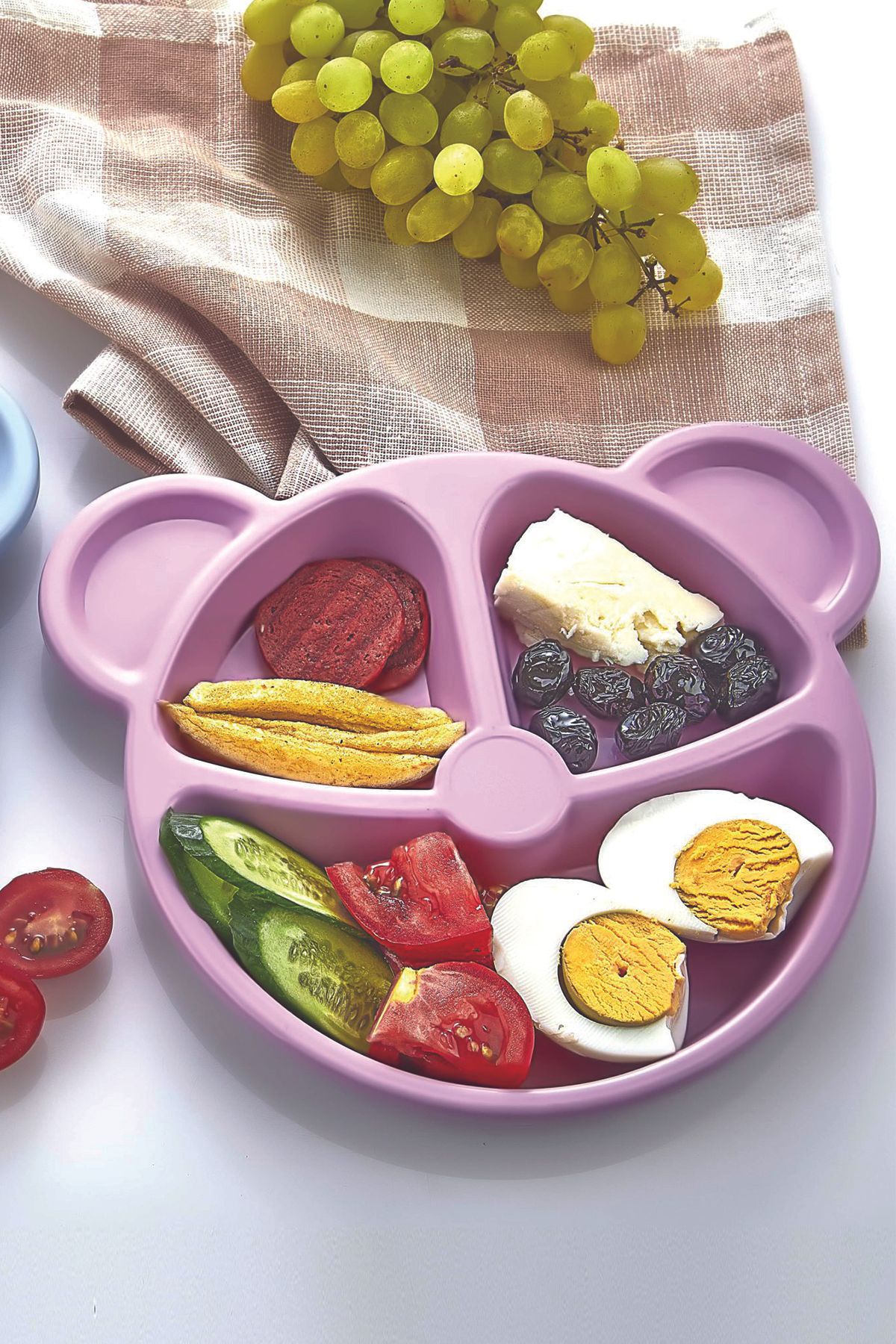 Buzka 2 Adet Ayıcık Şekilli Bebek Mama Tabağı Çocuk Yemek Tabağı 3 Bölmeli Tabak Pembe Renk