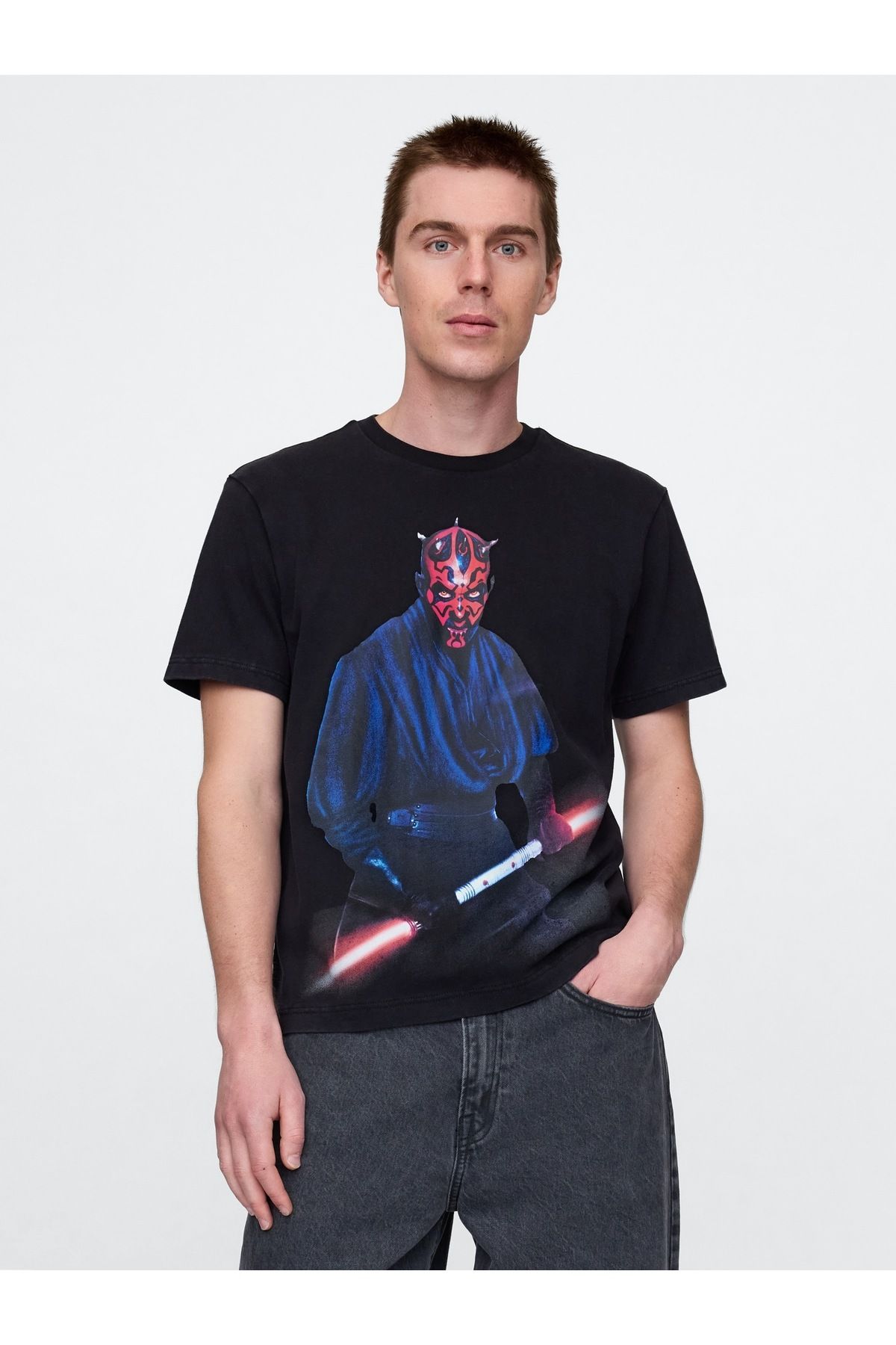 GAP Erkek Siyah Gap Logo Star Wars Grafikli T-Shirt