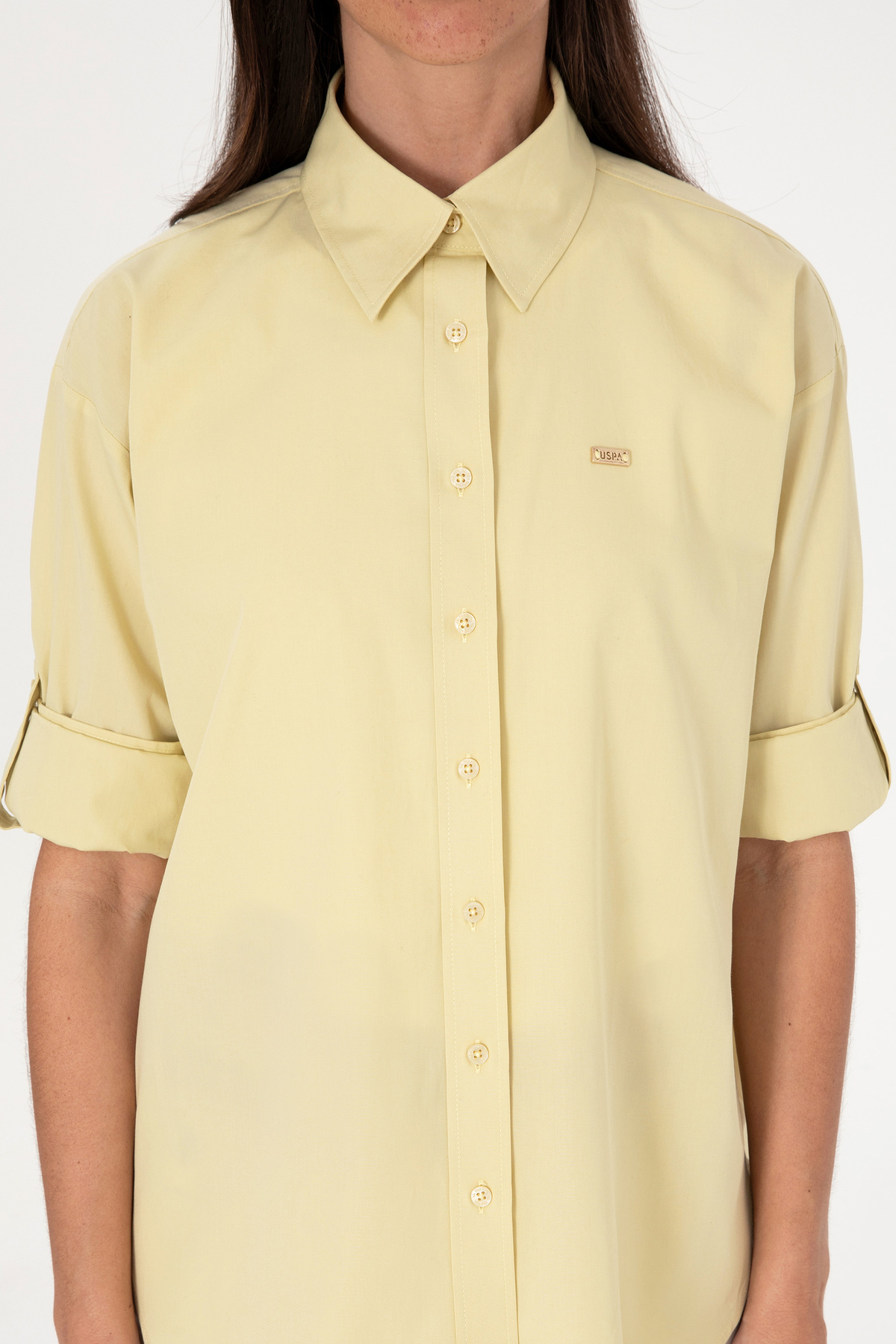 U.S. Polo Assn.  Kadın Açık Haki Uzun Kollu Tunik Gömlek 50306390-VR183 - Görsel 6