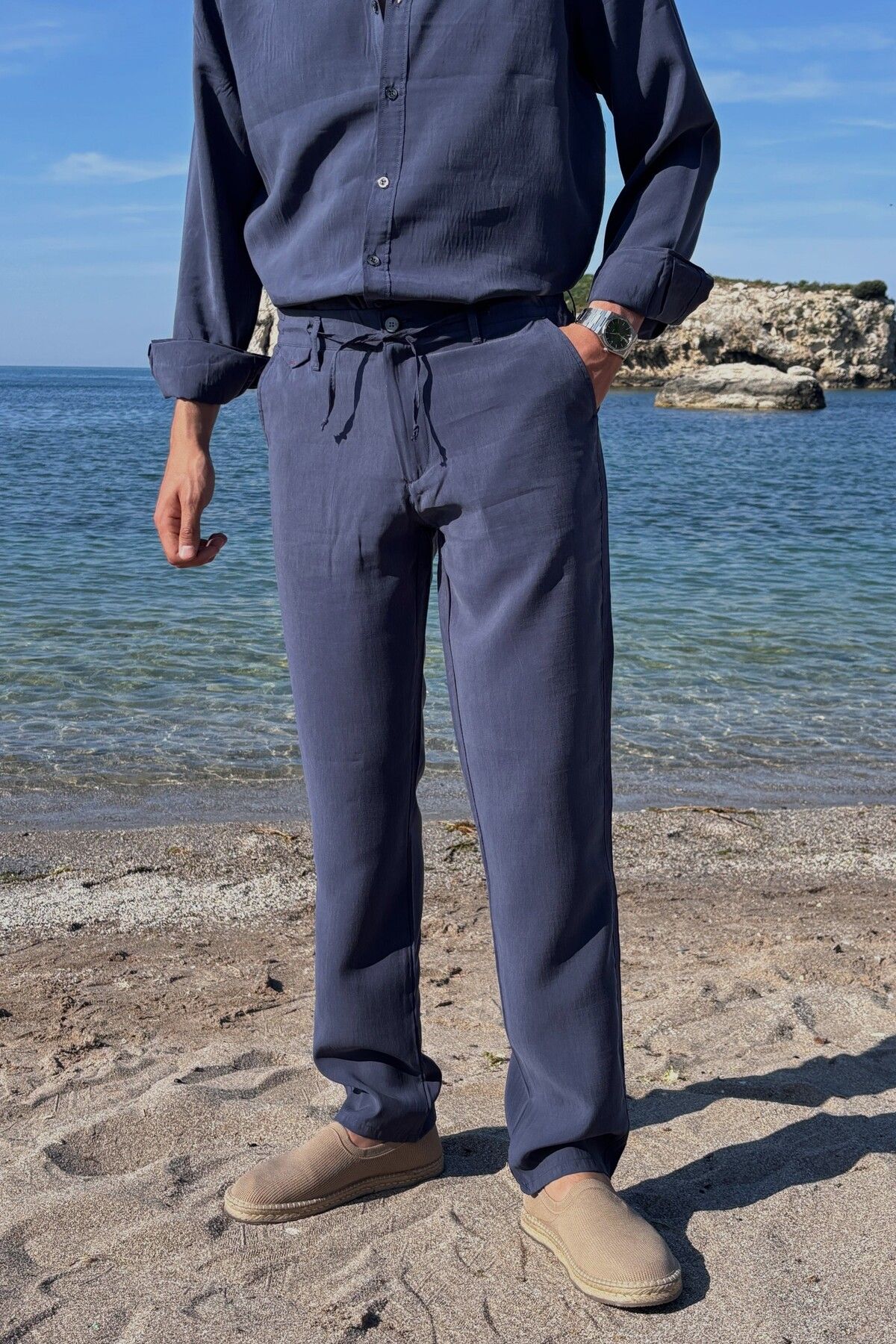 inpool Erkek, Yandan lastikli, Dökümlü, Liyosel, Regular fit, Old Money Culture Pantolon 304