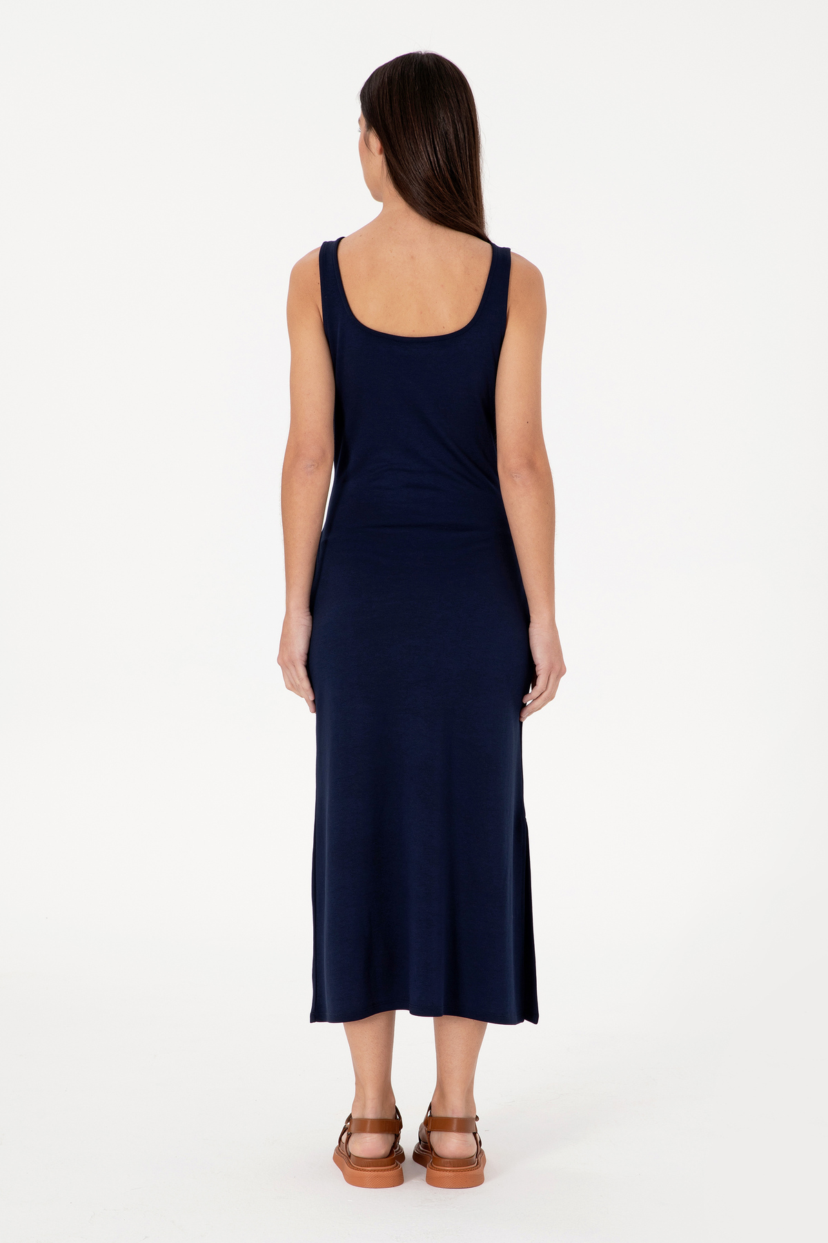 U.S. Polo Assn.  Kadın Lacivert Kolsuz Bisiklet Yaka Midi Boy Örme Elbise 50306676-VR033 - Görsel 4