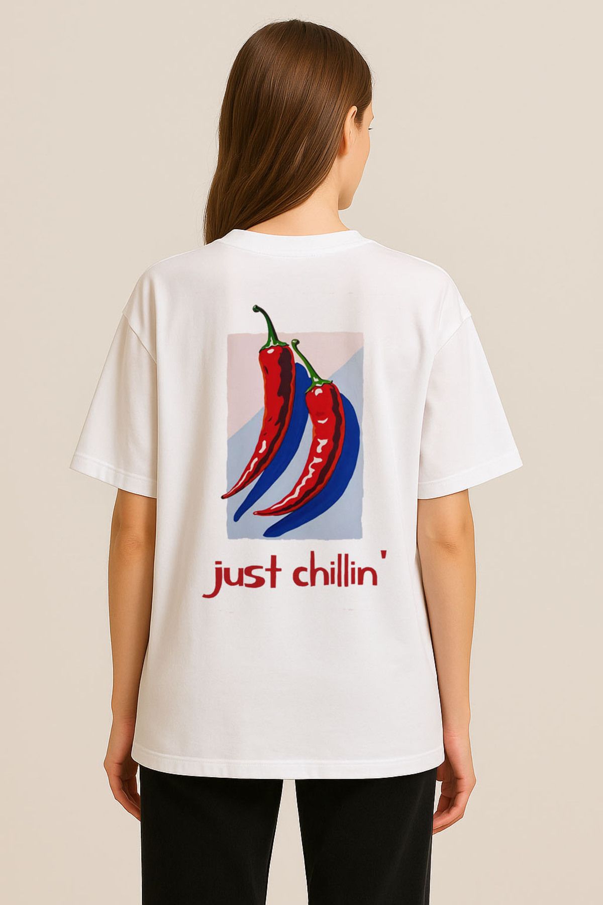 sielta Hot Chilli Oversize Kadın Pamuklu Beyaz Tişört T-shirt