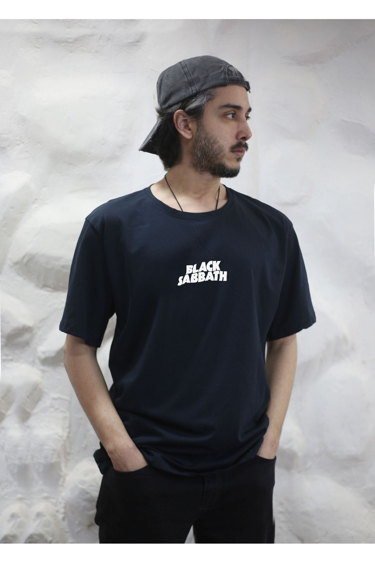 sielta Black Sabbath Müzik Grubu Oversize Erkek Pamuklu Lacivert Tişört T-shirt