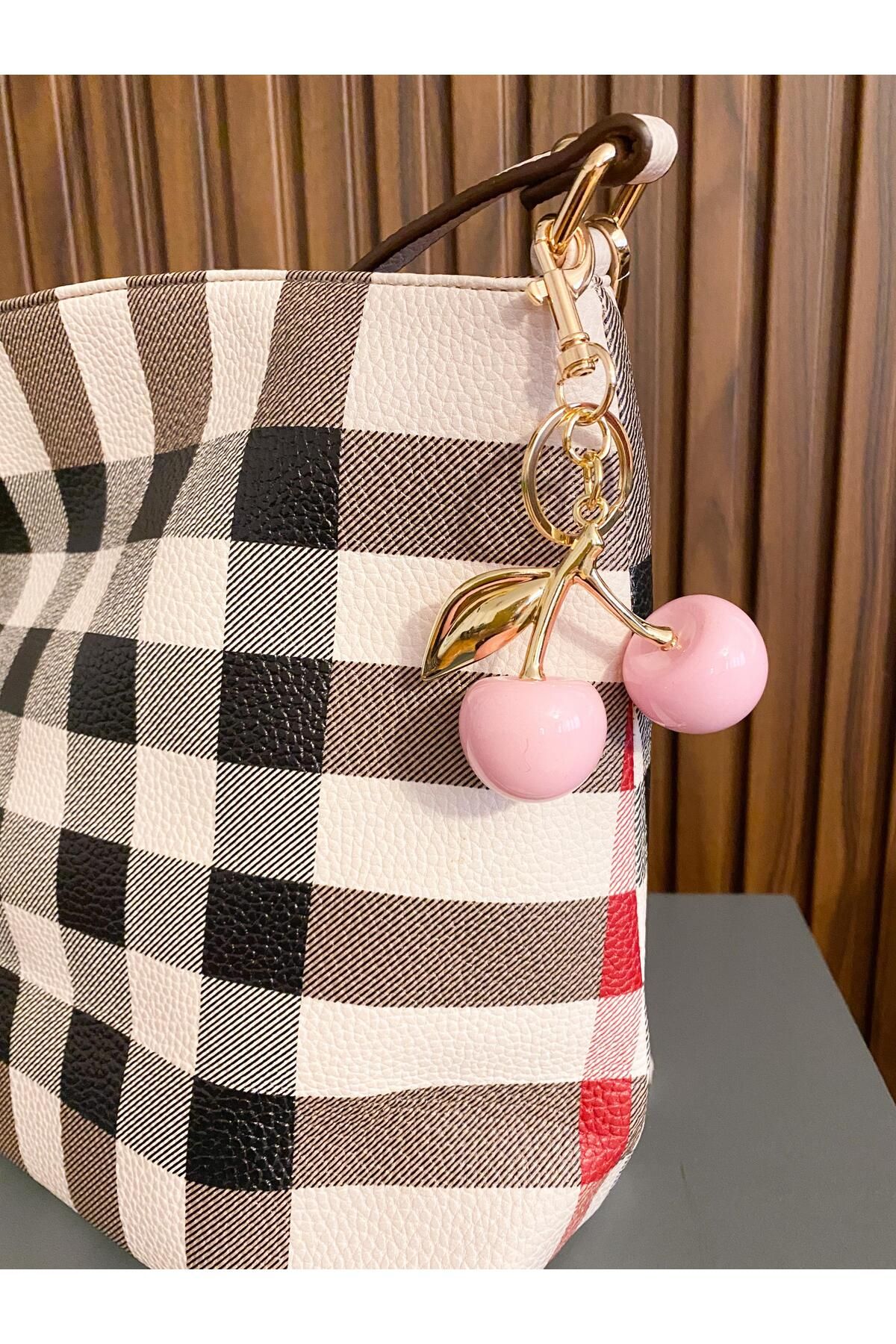 Zeta Collection Perline Blu Anahtarlık Çanta Charmı Pembe Kiraz
