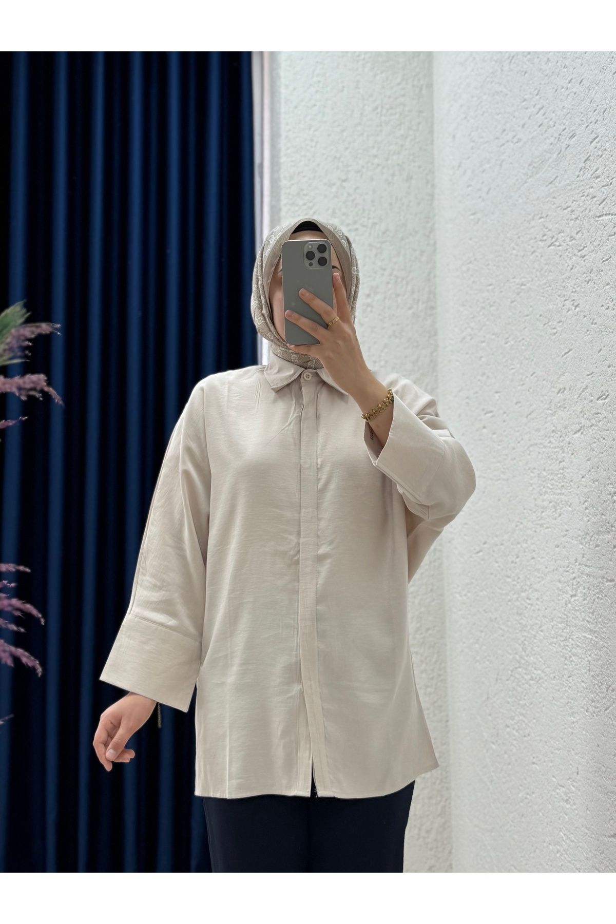 Mihra Sanisa Tek Cepli Düğmeli Düz Gömlek-Zİ2166 Taş