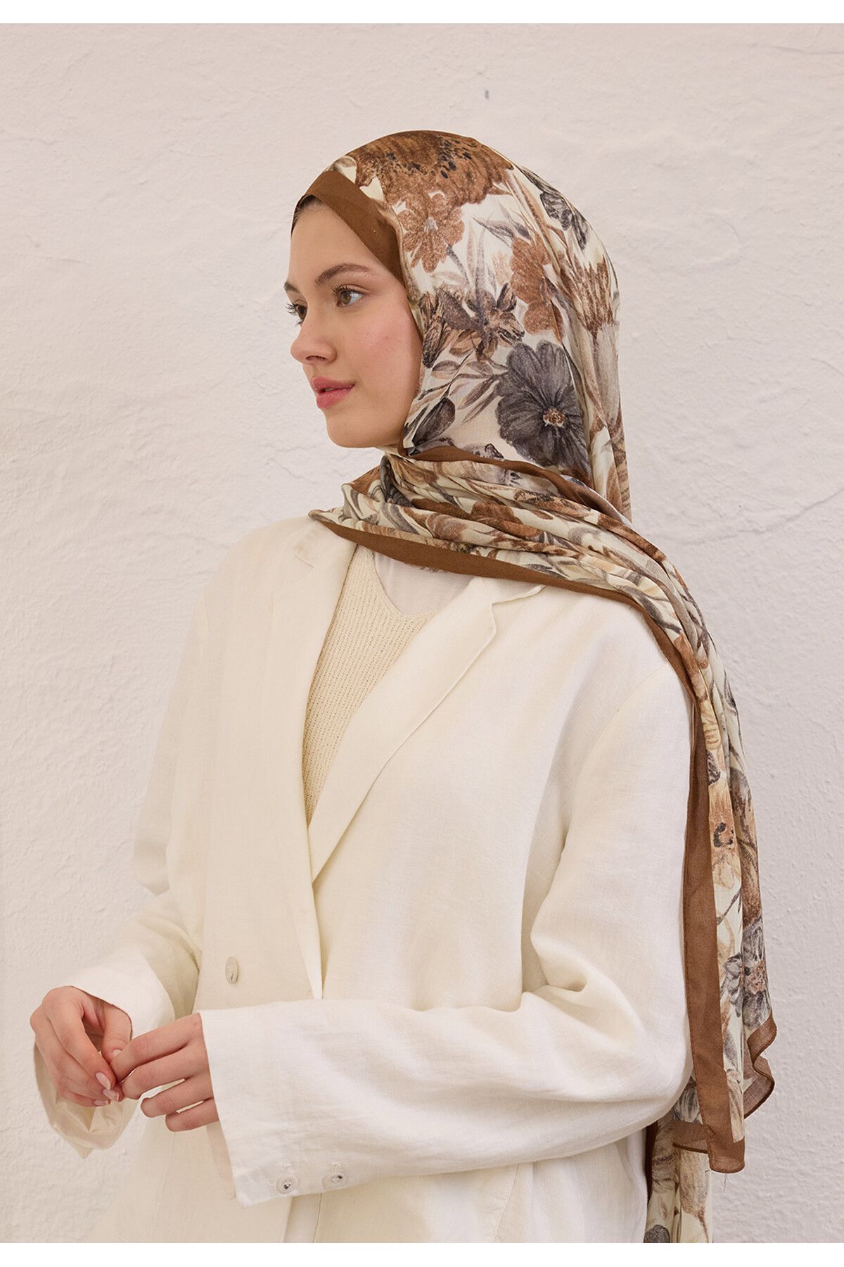 Fresh VINTAGE GARDEN DESEN RAMİ ŞAL KAHVE