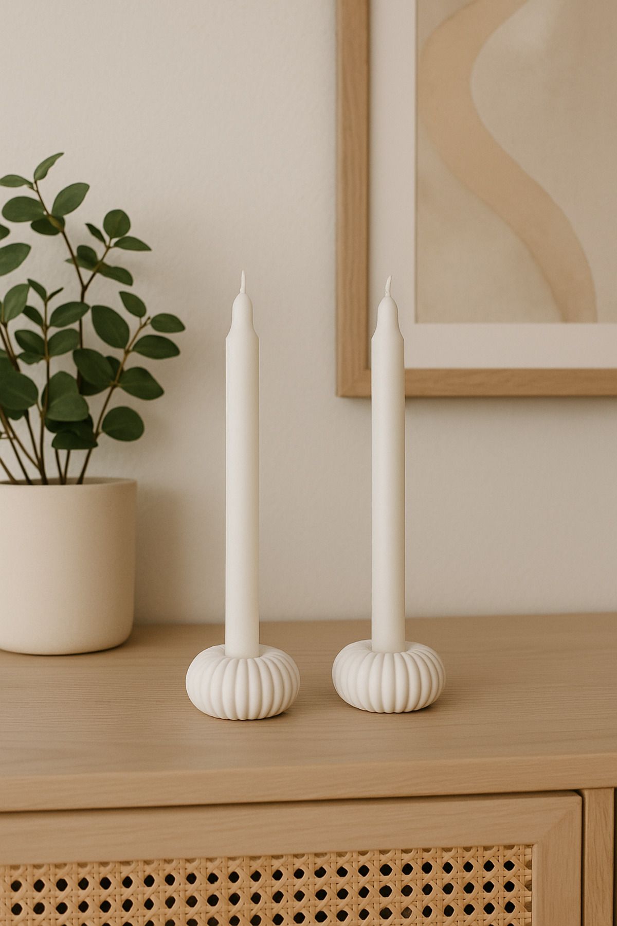 Ecomuse Home Dekoratif Şamdan Mini Beton Çizgili Şamdan – 2’li Set