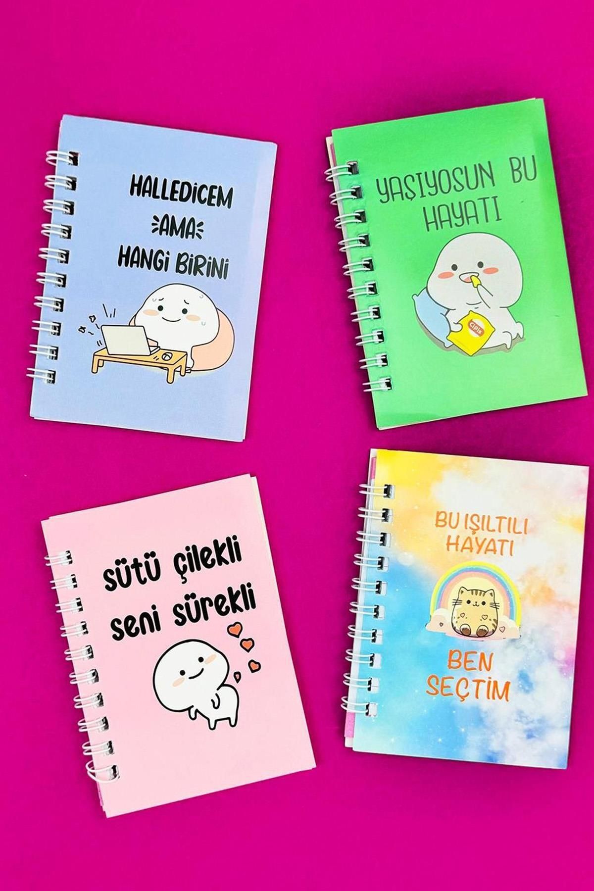 EGO Accessories Mini 4'lü Mottolu Spiralli Defter