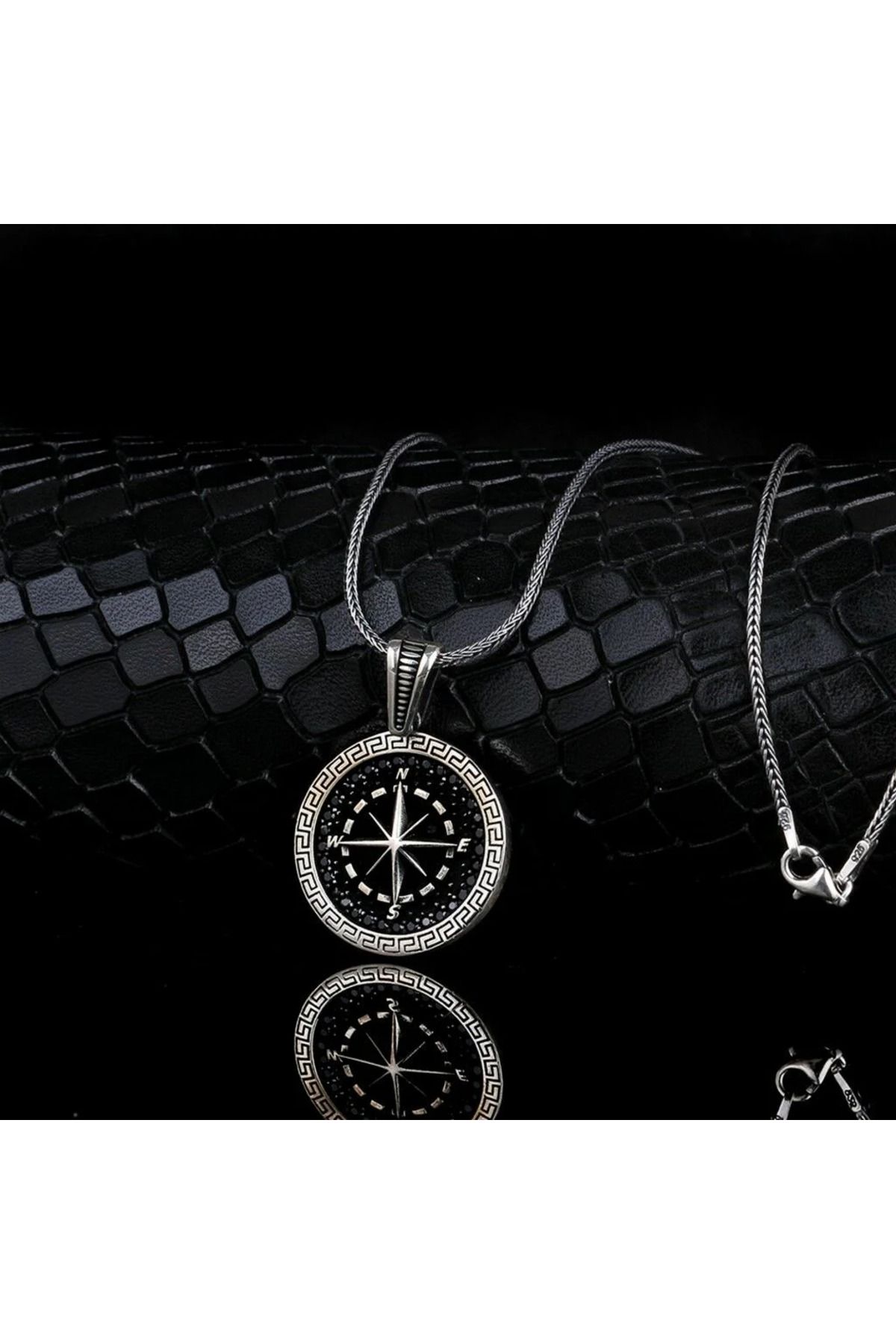 shop Mikro Taşlı Pusula 925 Ayar Gümüş Erkek kolye
