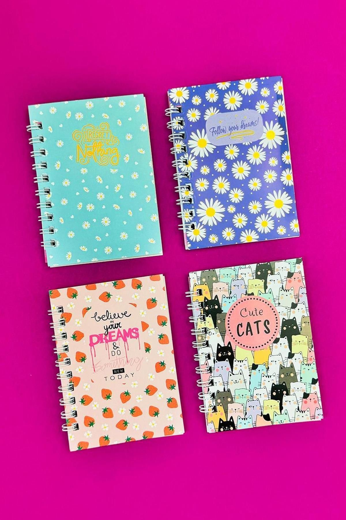 EGO Accessories Mini 4'lü Renkli Desenli Spiralli Defter
