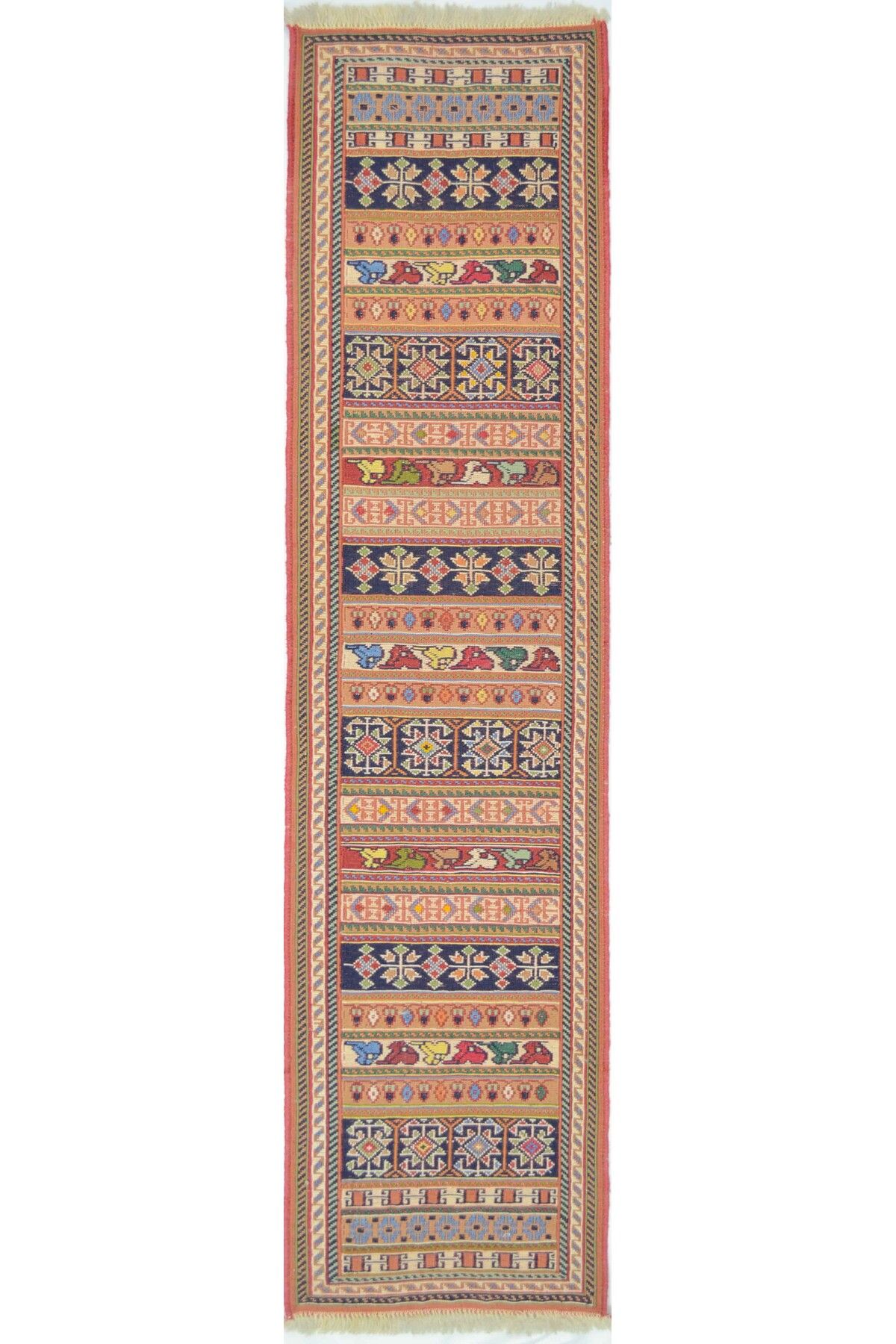 Handmade İran Zolanvari El Dokuma Kiremit Rengi Sumak Kilim Yolluk 34x143 cm (0,49 m²)