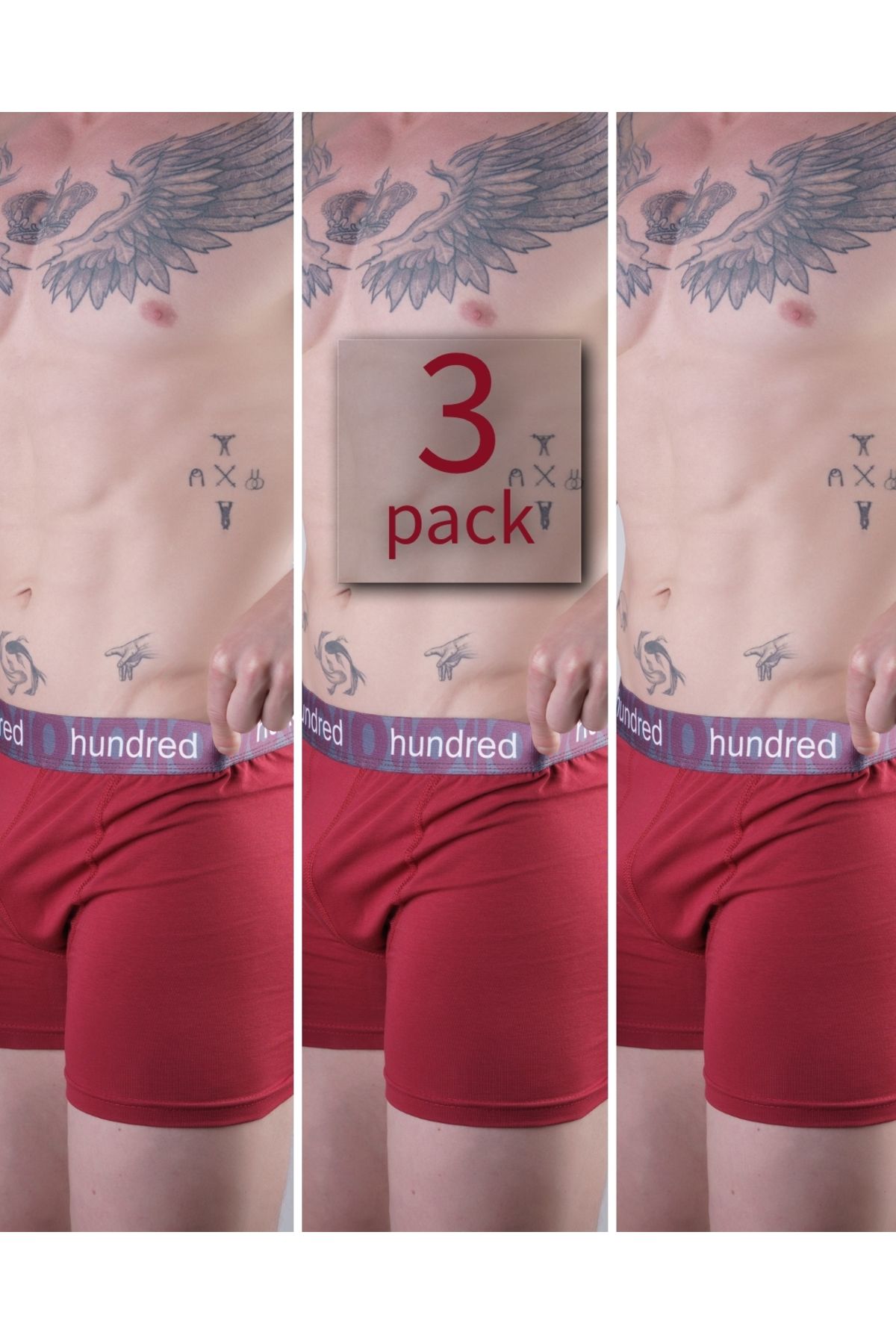 Hundred 3'lü Kutulu Premium Pamuklu Bordo Boxer