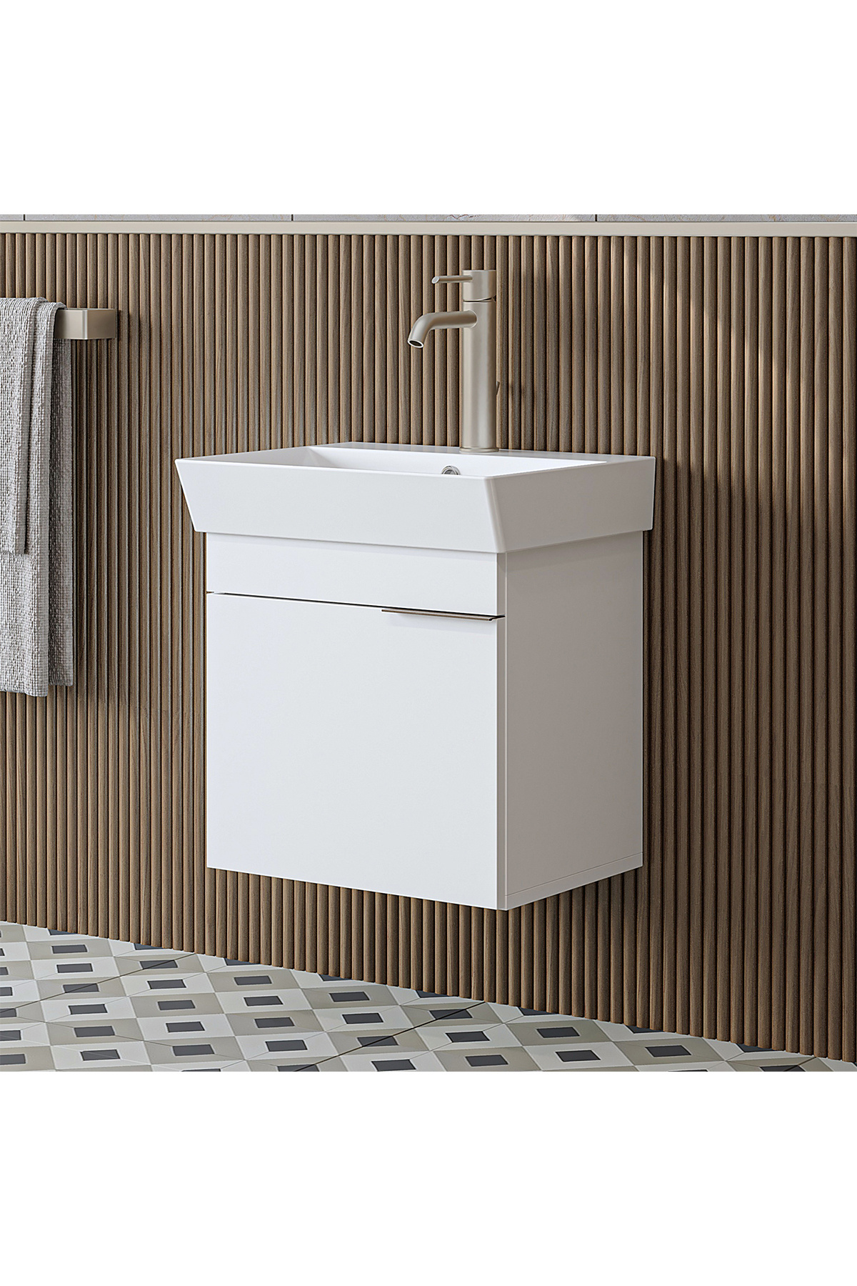 ROOMART Likya Ayaksız Tek Kapaklı Lavabolu 49 Cm Banyo Dolabı Alt, Mini Lavabolu Alt Banyo Dolabı