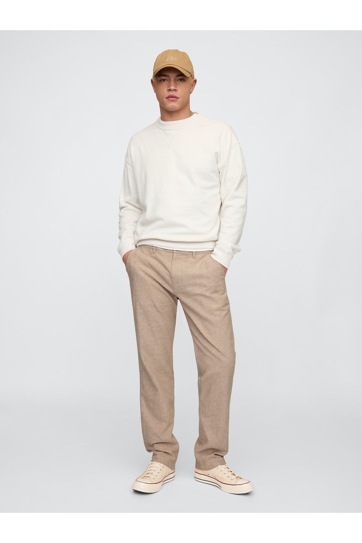 GAP Erkek Bej Keten Straight Pantolon