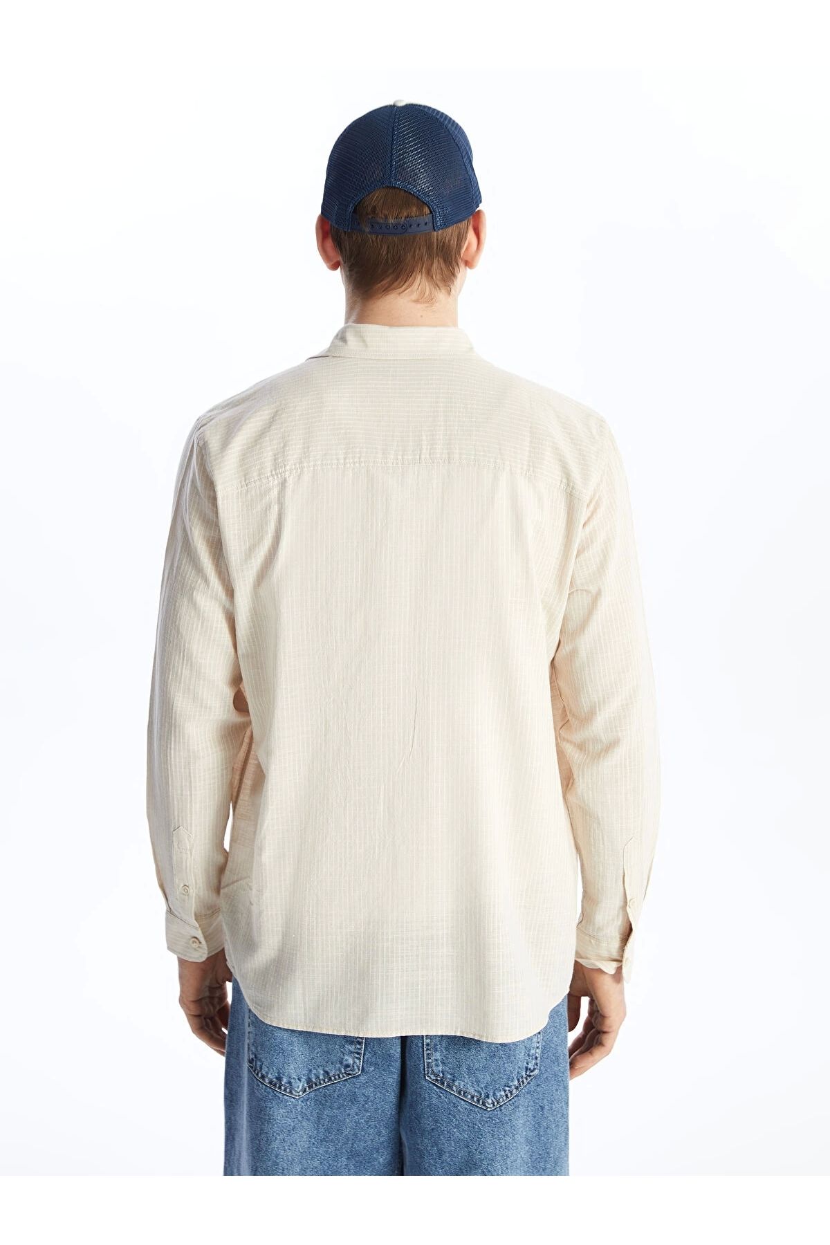 LC Waikiki-Ανδρικό πουκάμισο XSIDE Μπεζ Regular Fit με μακρυμάνικο λινό μείγμα 5