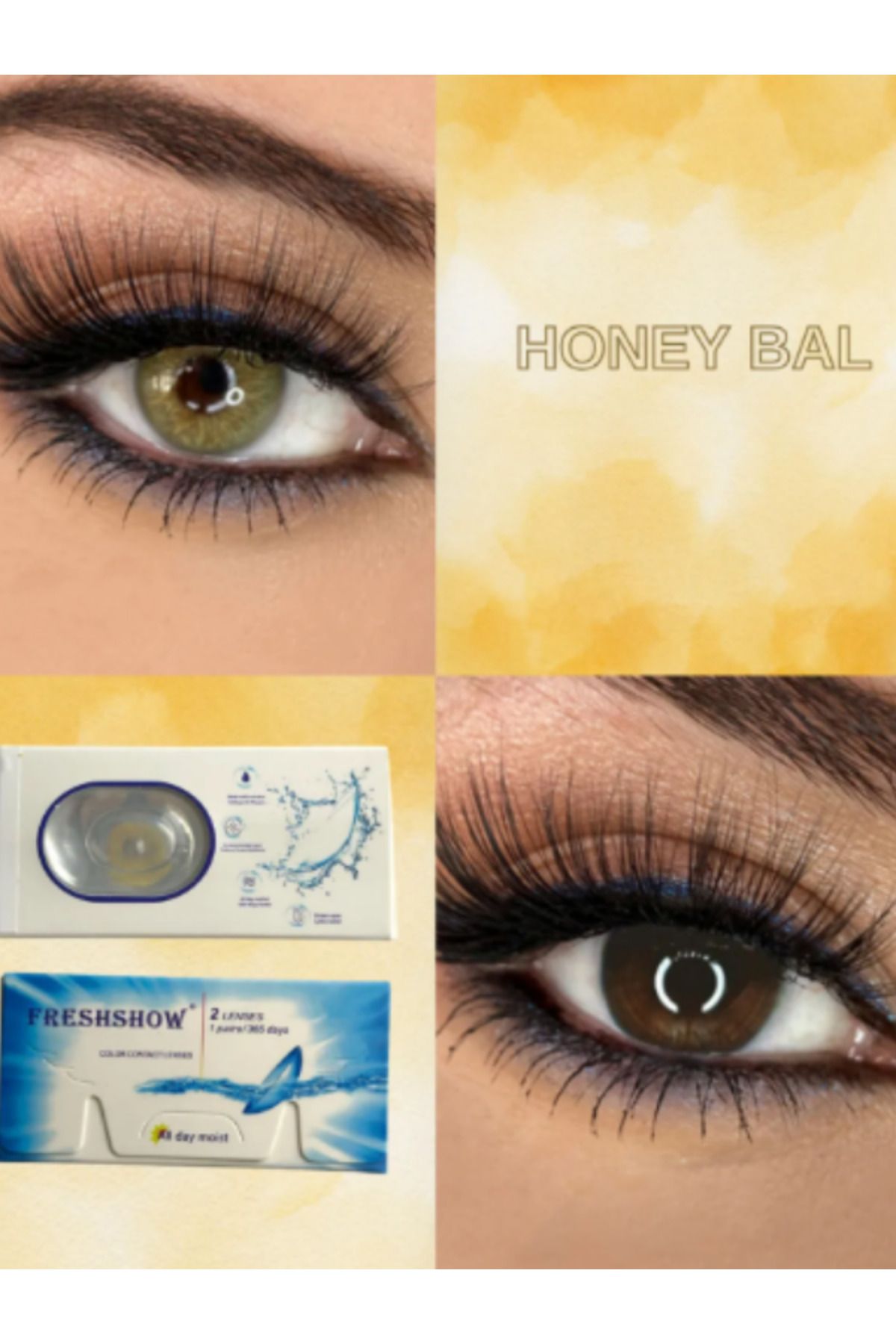 RABIR Honey Bal Rengi Renkli Kirpik Yıllık Lens Solüsyonu ve Lens Kabı