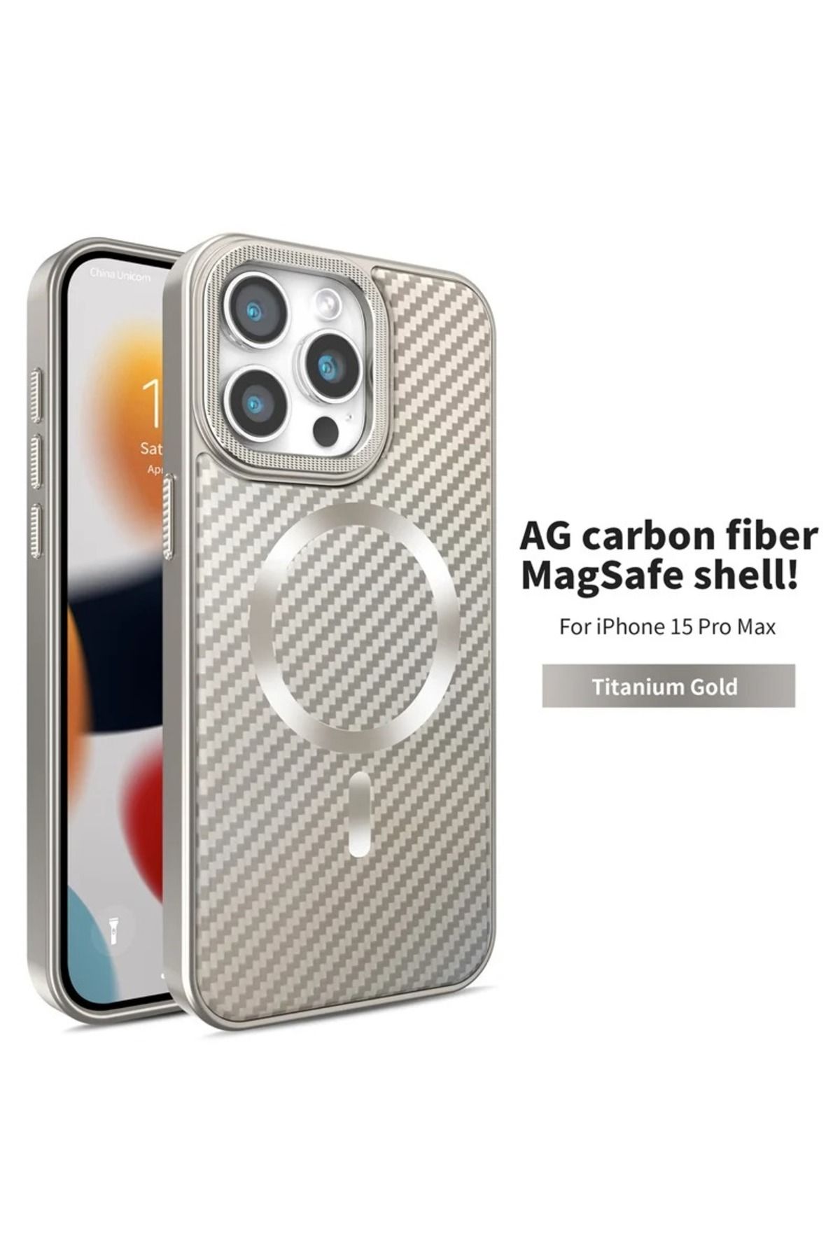 Paladyum Case iPhone 15 Pro Max Uyumlu Titanyum Çöl Karbon Fiber MagSafe Özellikli Kılıf