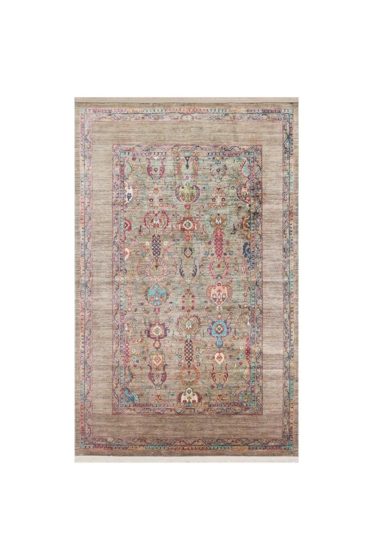 Panemo Antique Olive El Dokuması Kaymaz Tabanlı Yıkanabilir Kilim