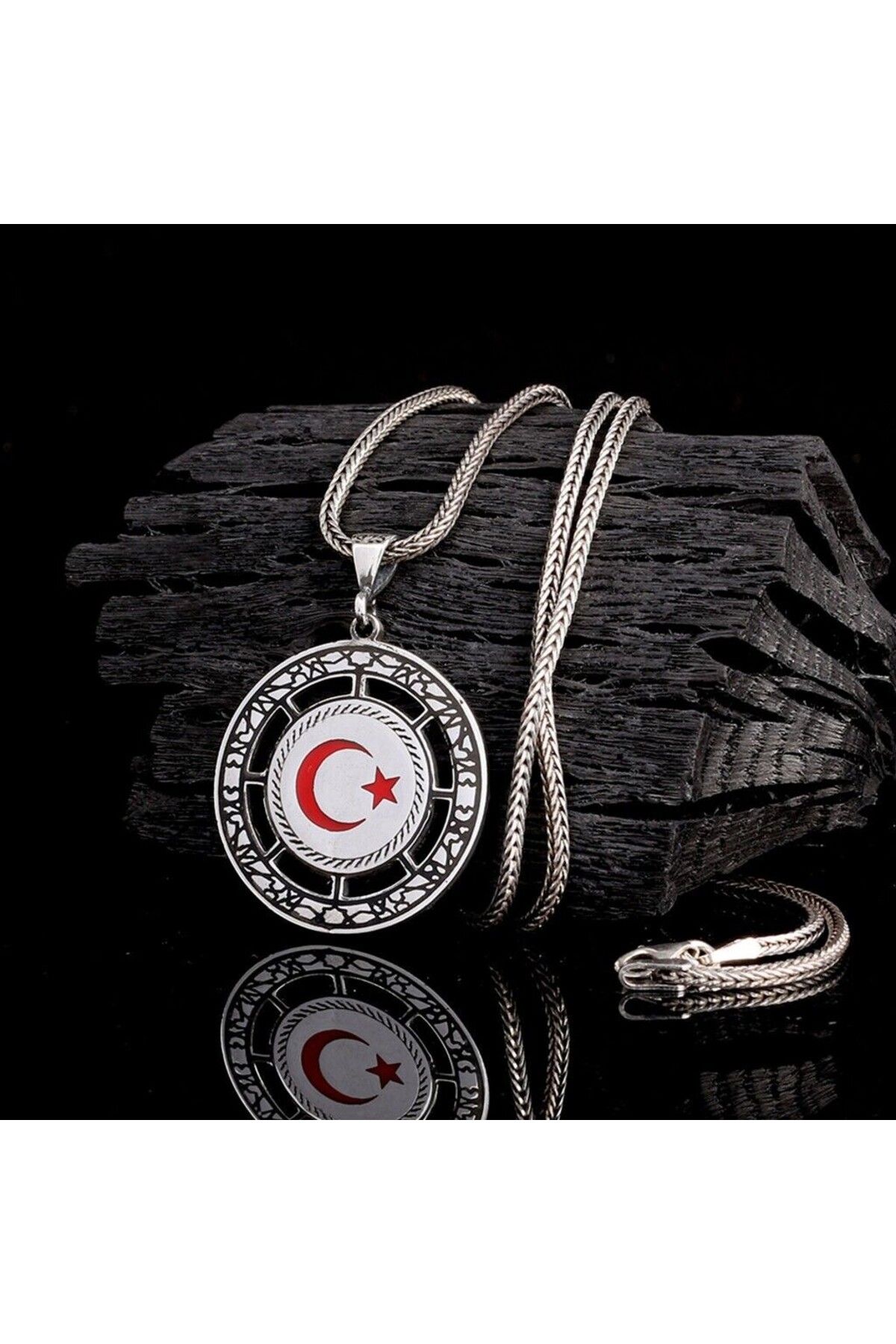 shop Ay Yıldız Mineli Taşlı 925 Ayar Gümüş Erkek Kolye