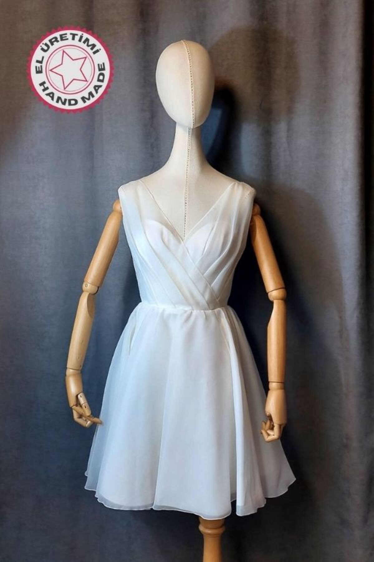 Uretti - Talia 8659 5993 El Yapımı Organze Kumaş Kısa Abiye Elbise - S Beden