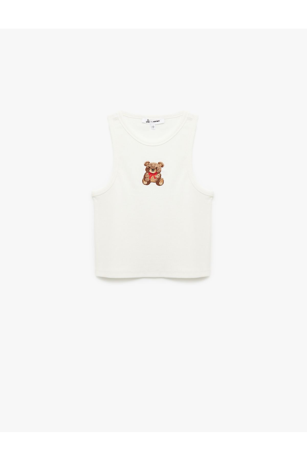 Koton Bisiklet Yaka Pamuklu Slim Fit Ayıcık Nakışlı Kolsuz Bluz