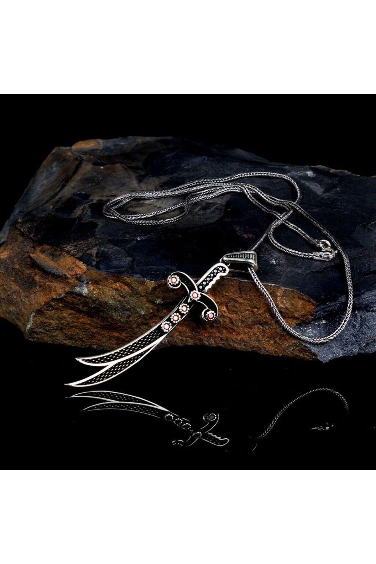 shop Zirkon Taşlı Hz Ali 925 Ayar Gümüş Erkek Kolye