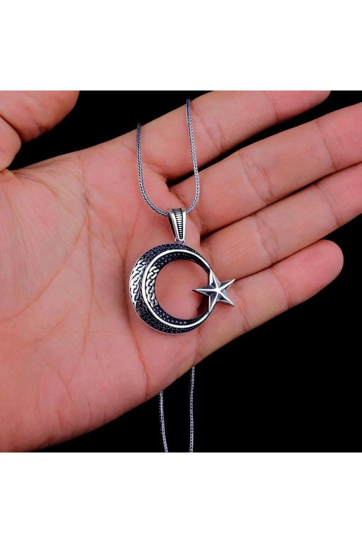 shop Orgü Ay yıldız Mikro Taşlı 925 Ayar Gümüş Kolye