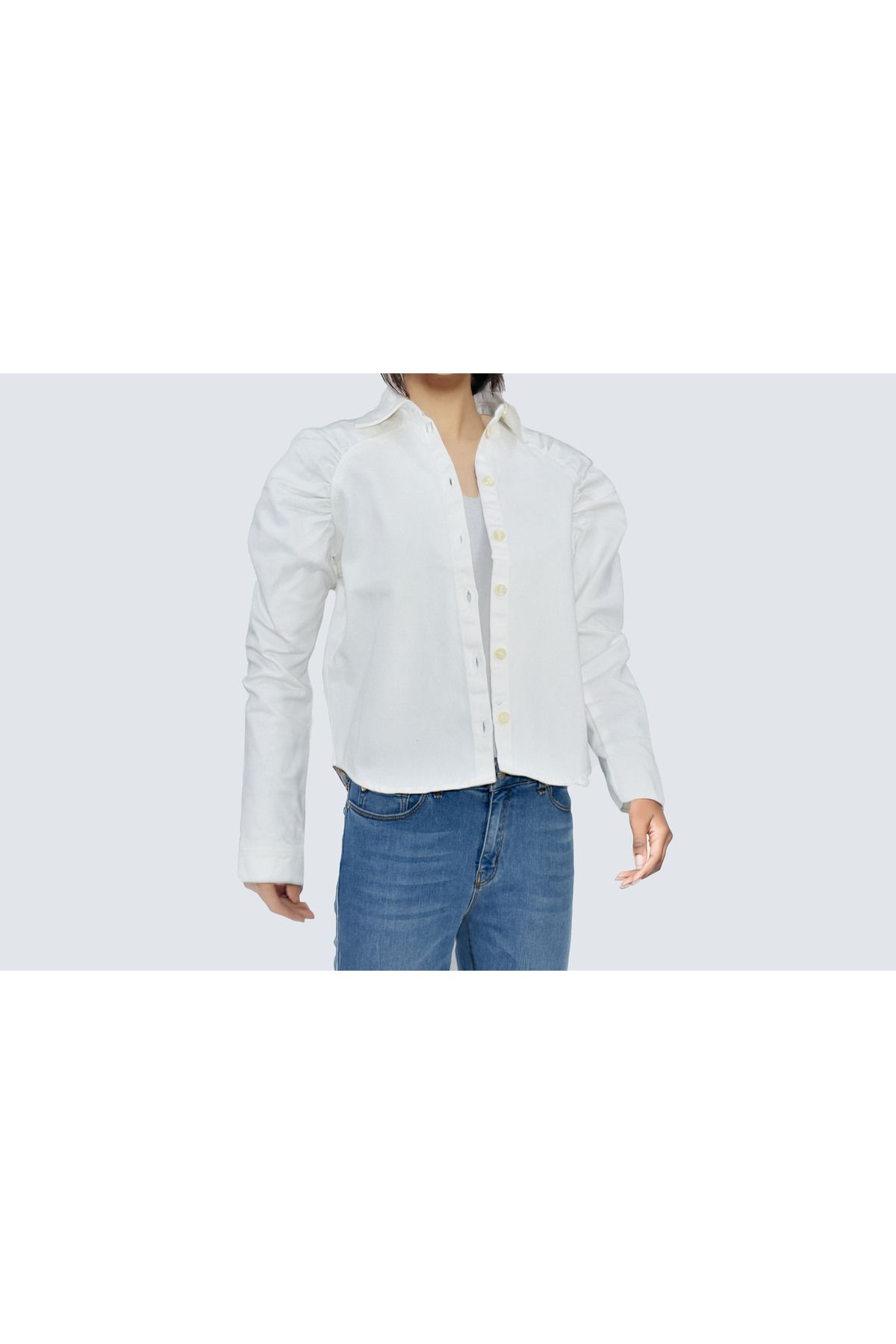 Primary Karpuz Omuzlu Oversize Denim Gömlek R110