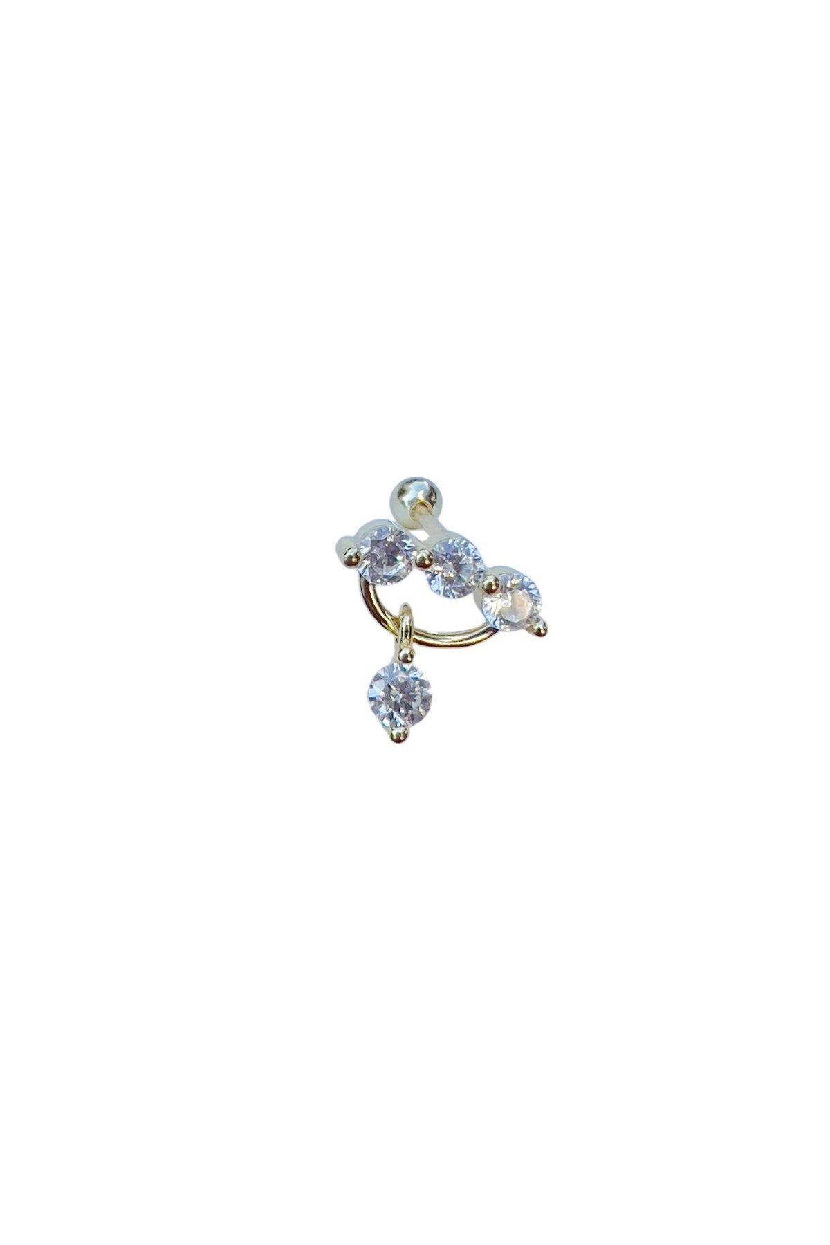 Defne Silver Sıra Taşlı Gümüş Piercing