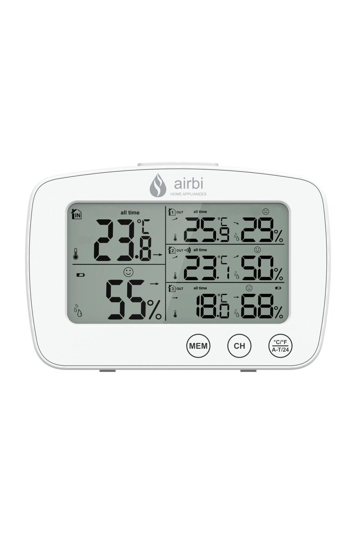 AirBi-Digital Thermometer and Hygrometer Set with 3 External Wireless Transmitters Trio Bi1030 3