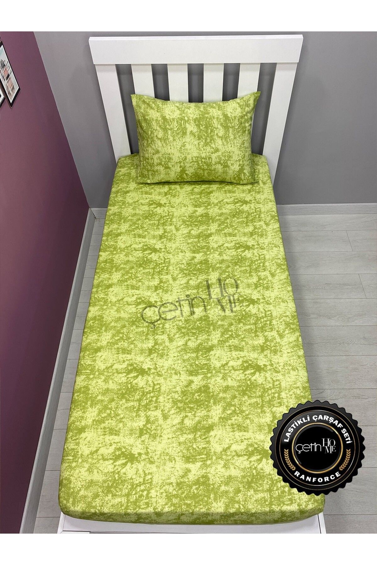 Çetinhome-Fabric Elastic Sheet Set Single 3 Size Shadow Green 8