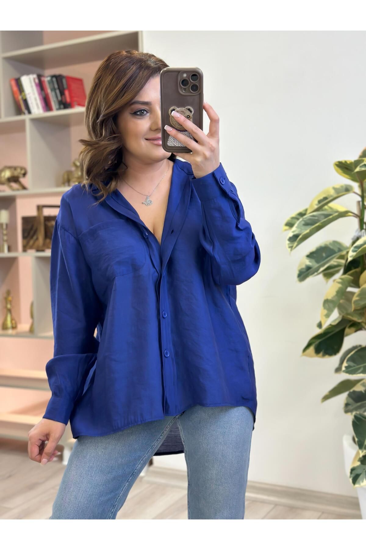 MELTEM TUĞAN Omzu Düşük Oversize Gömlek LACİVERT
