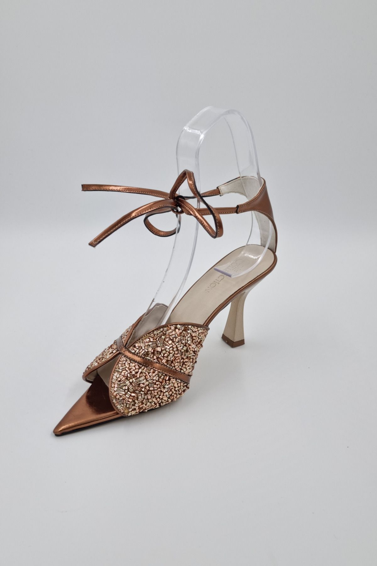 Odie Collection Kadın Şık Gece Bilekten Bağlamalı Cam Kırığı Taşlı Sivri Burun Stiletto