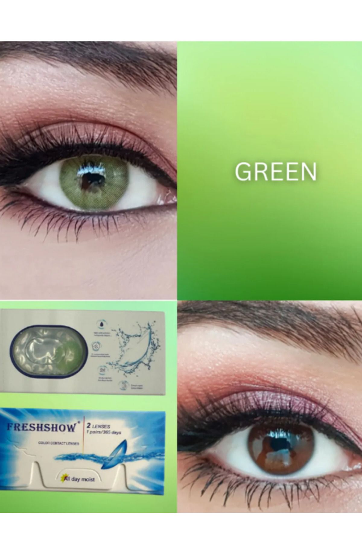 RABIR Green Renkli Göz Lensi Lens Kabı ve Lens Solüsyonu