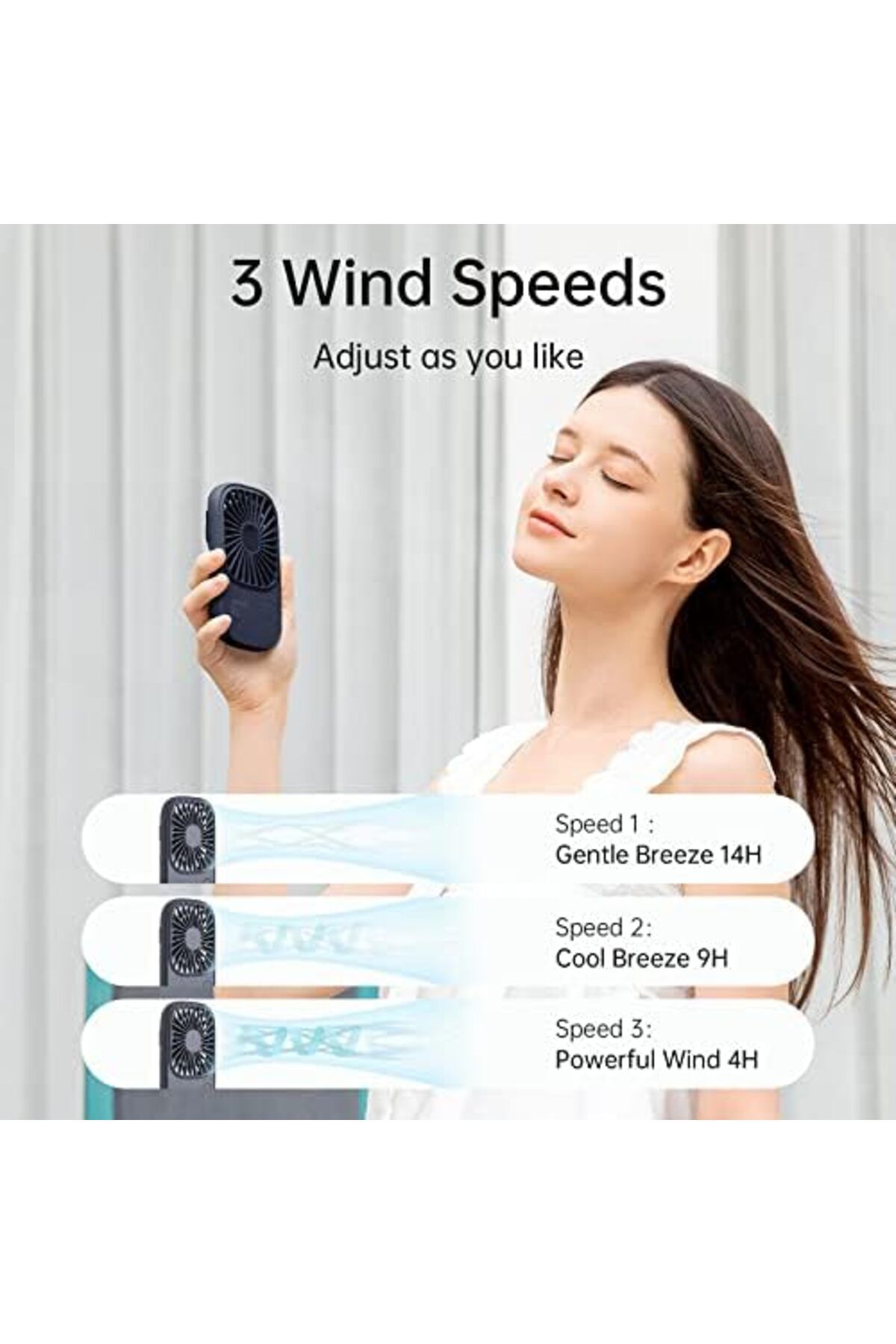 JISULIFE-Handheld Fan Mini Fan, Small Fan Portable with Bracket, USB Rechargeable Lash Fan with 3 Sp 4