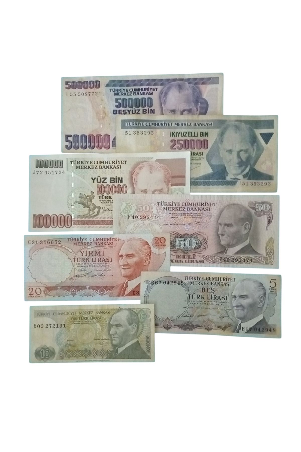 Yediotuz 6. 7. Emisyon 6 Adet Koleksiyon Kağıt Para Eski Para Hobi Hediye Antika Darpane