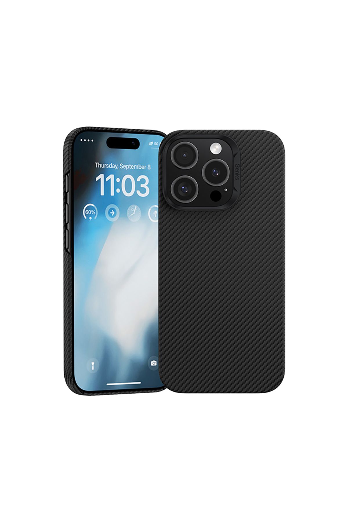 Benks iPhone 16 Pro Max Kılıf Benks M-safeli Metal Kamera Çerçeveli Magnetik ArmorAir 600D Kevlar Siyah