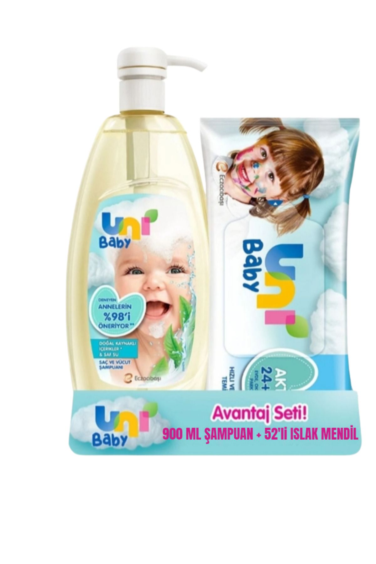 Uni Baby Saç Ve vücut Şampuanı 900 ML + 52'li Unı Baby Islak Mendil