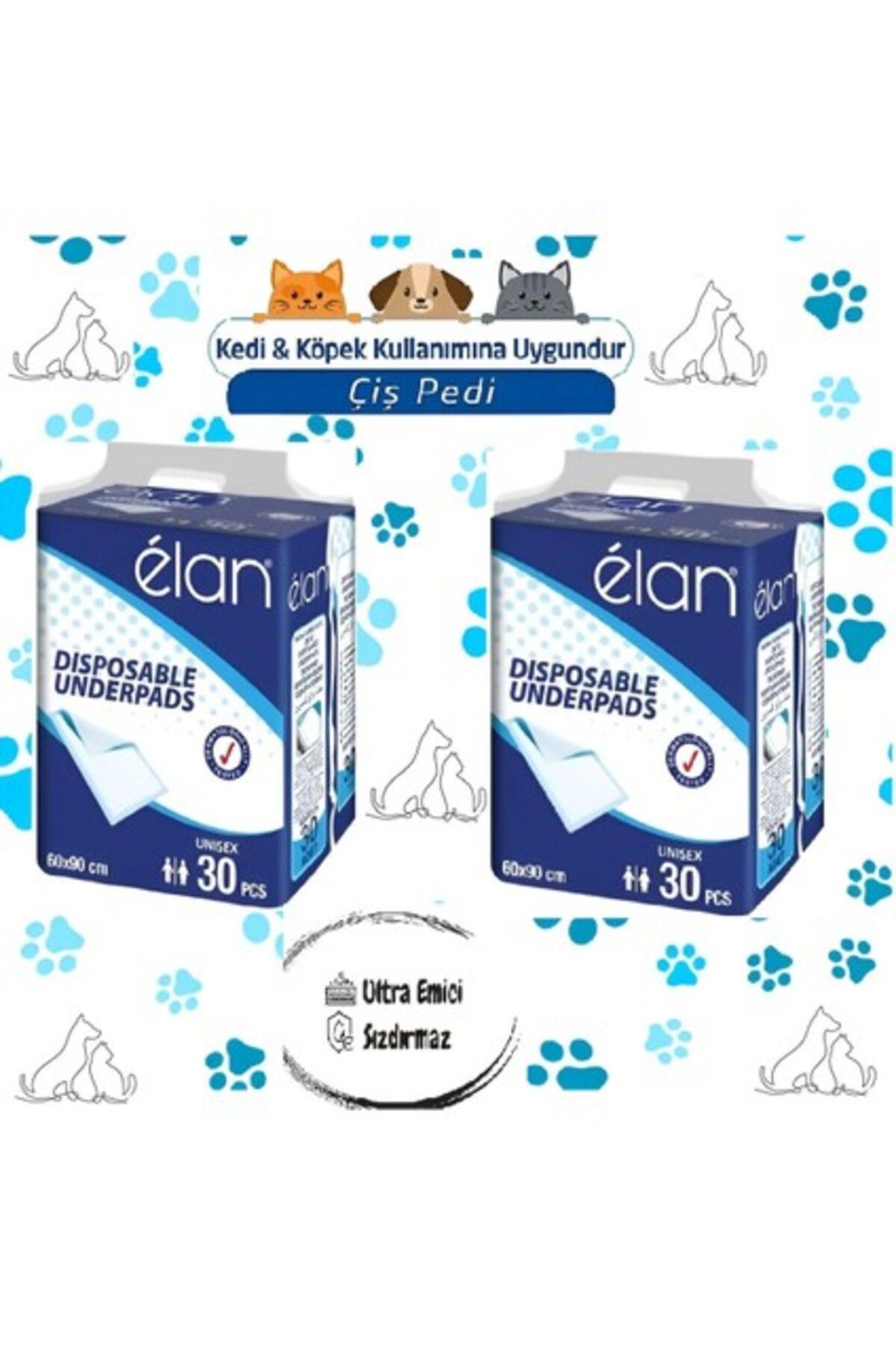 ELAN Kedi Köpek Çiş Pedi Ultra Emici 60CMX90CM 60 Adet