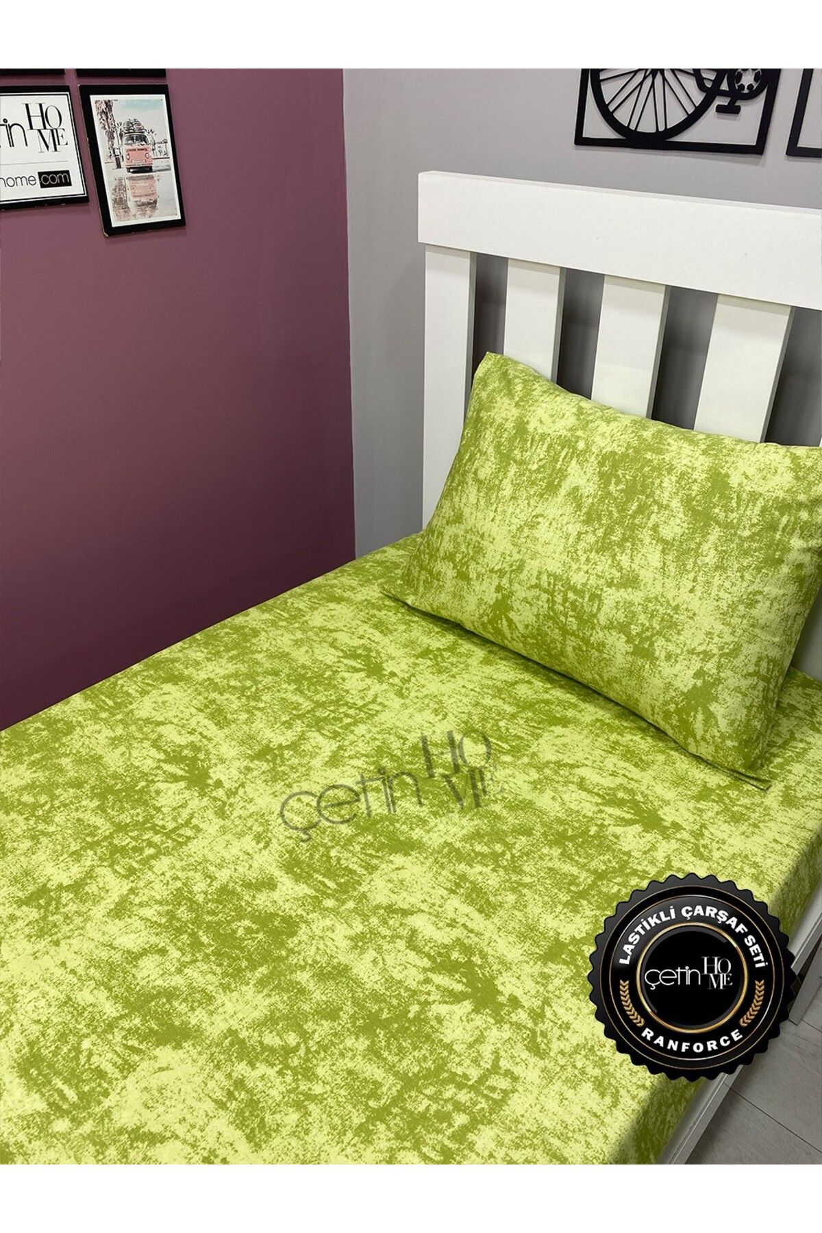 Çetinhome-Fabric Elastic Sheet Set Single 3 Size Shadow Green 5