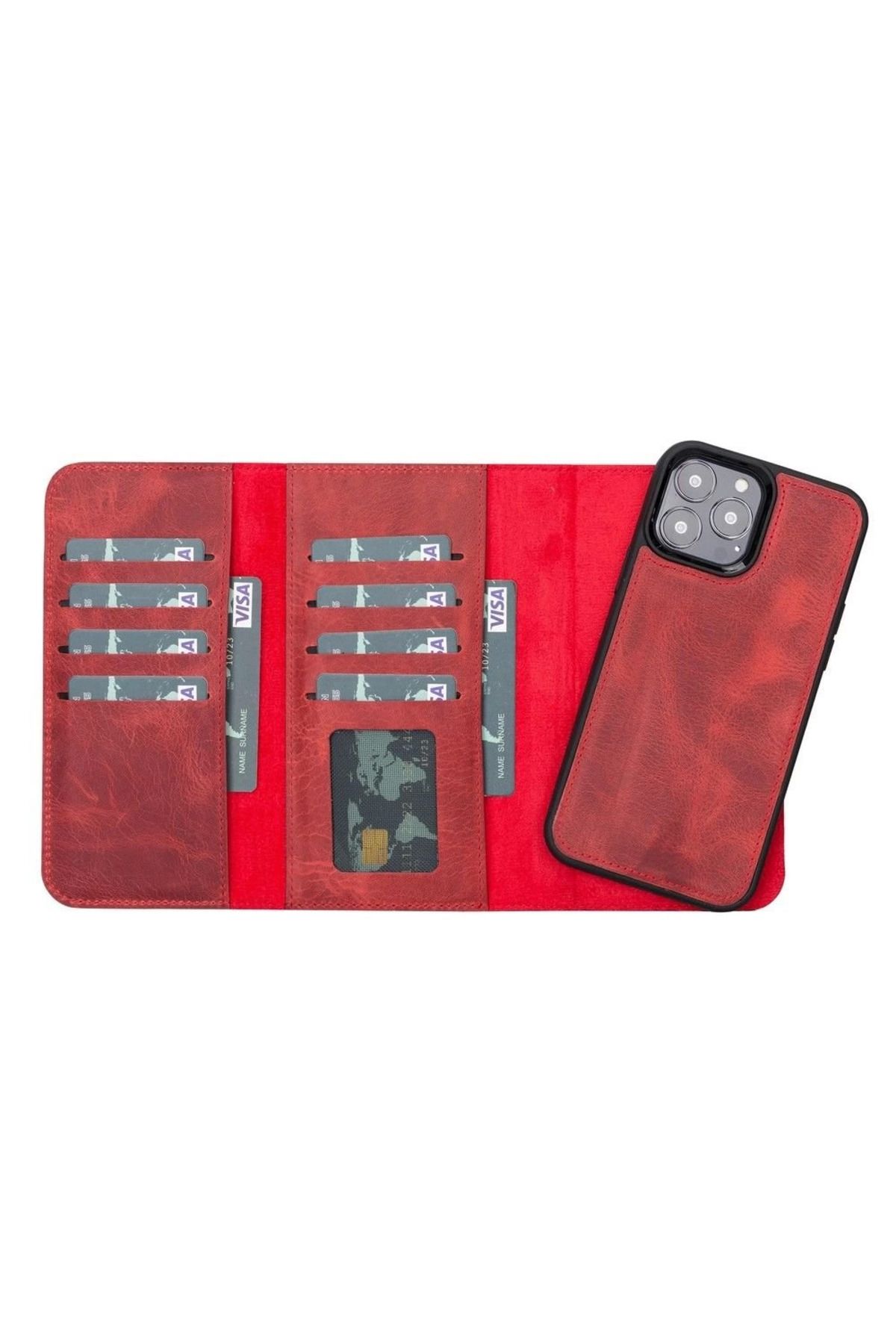 Emperium Apple iPhone 13 Pro Max Uyumlu Deri Cüzdanlı Kılıf Santa G4