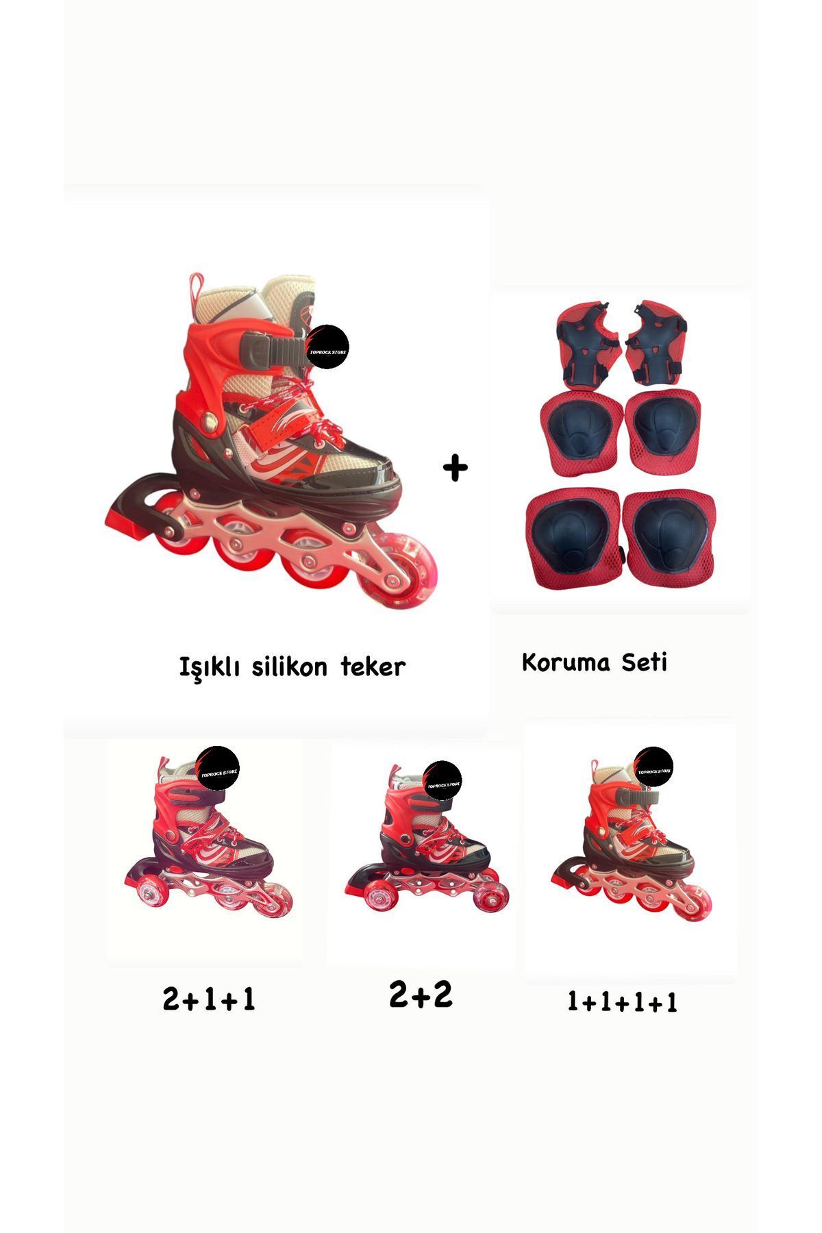 SerenityHaven Işıklı Çocuk Pateni Ayarlanılabilir Alıştırma Silikon Tekerli Frenli Metal Gövdeli Paten Dizlik Set