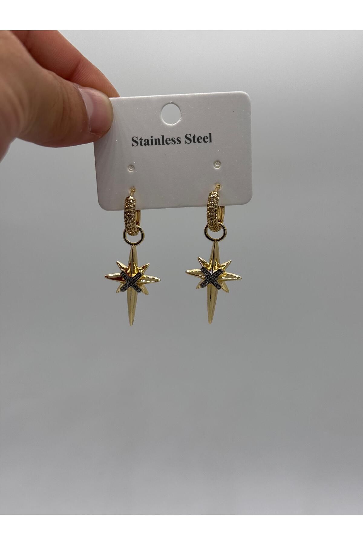 MODA KADIN ALTIN KAPLAMA ÇELİK ZARİF ÇELİK KÜPE