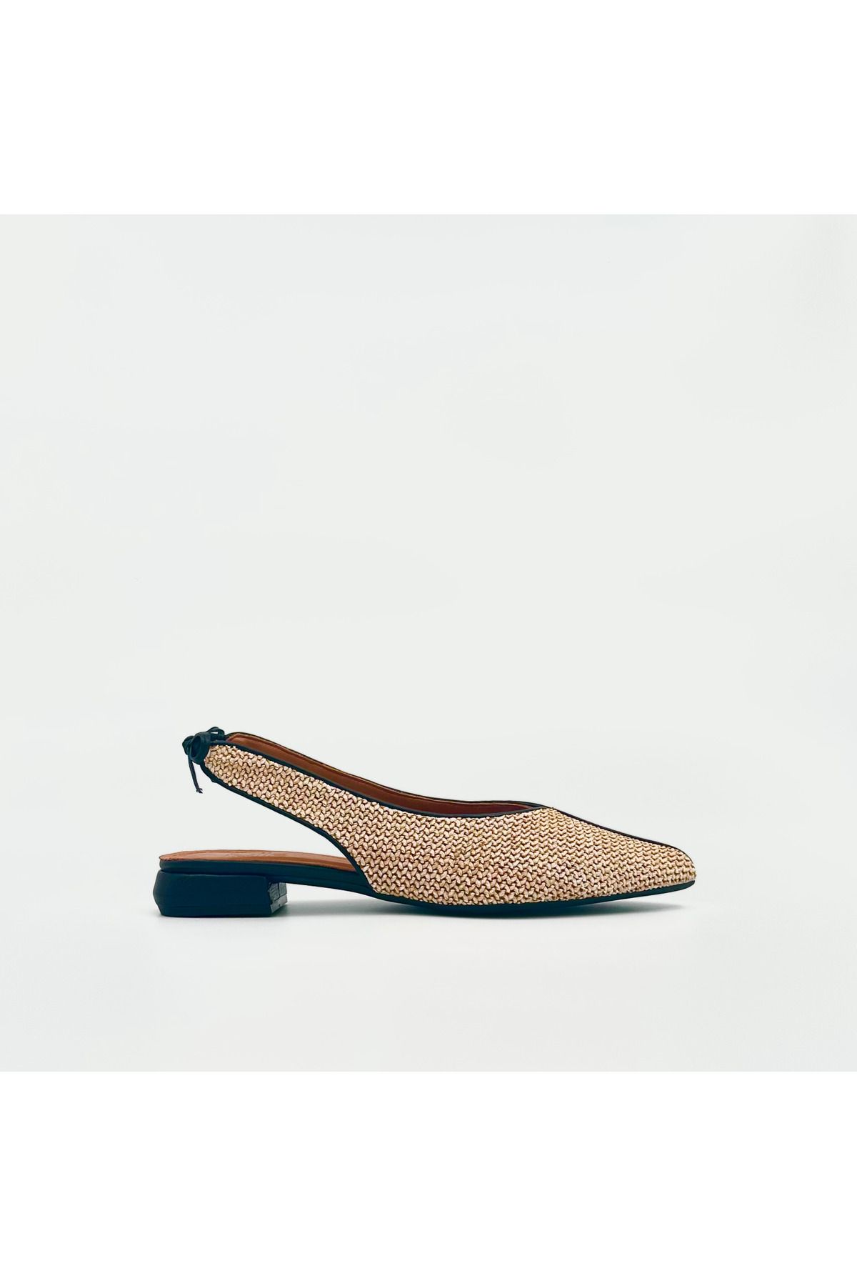 Folle Siyah Hasır Detaylı Hakiki Deri Babet – 2 cm Topuklu Slingback
