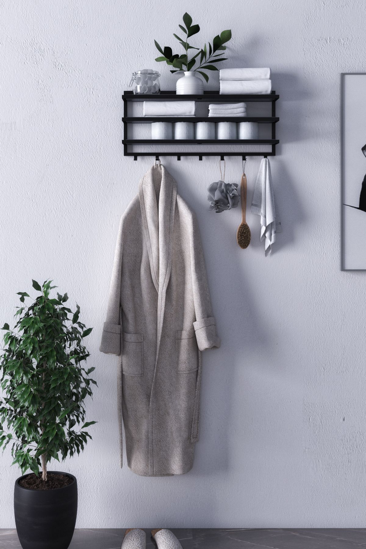 lyla concept Sofya 2 Katlı Antrasit Raflı Askılık,Portmanto (53 cm-5 askı)